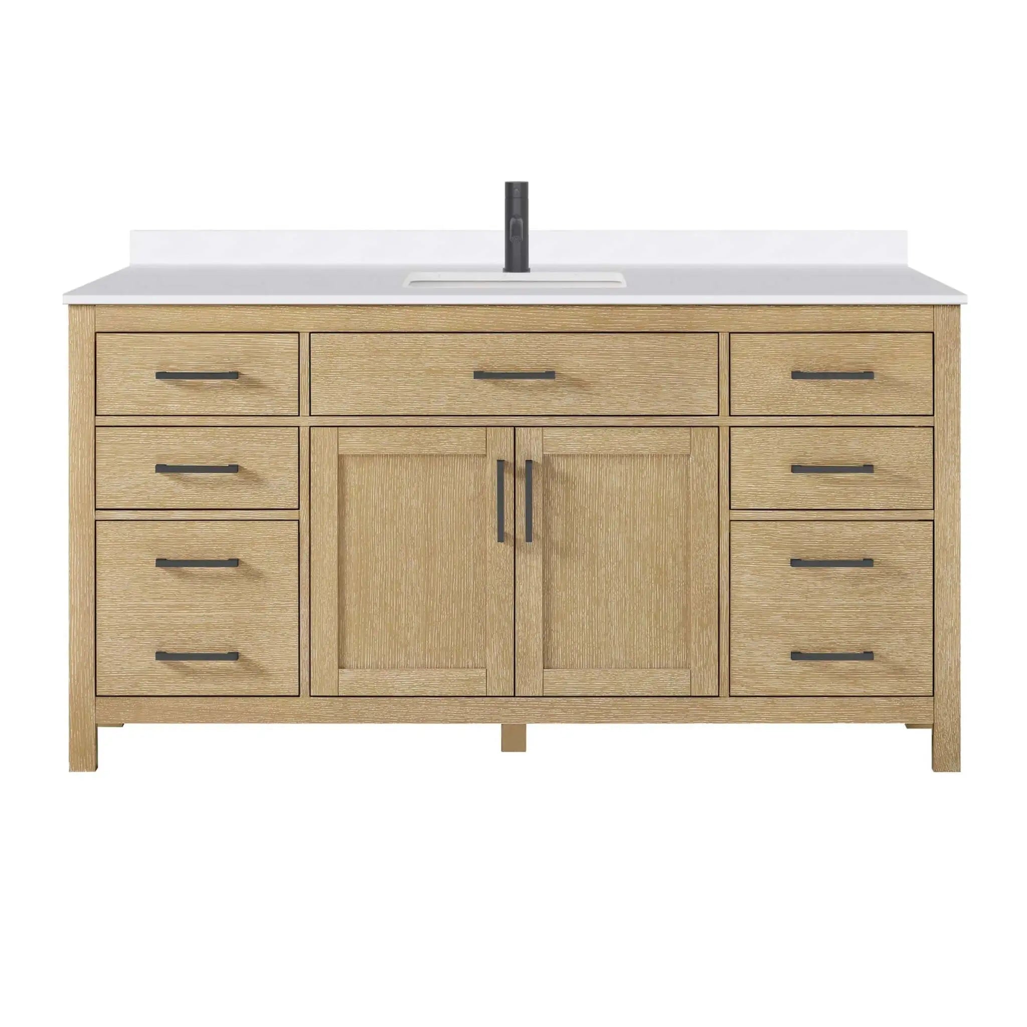 66" Beckett Single Bathroom Vanity in Whitewashed Oak with Matte Black Trim by Wyndham