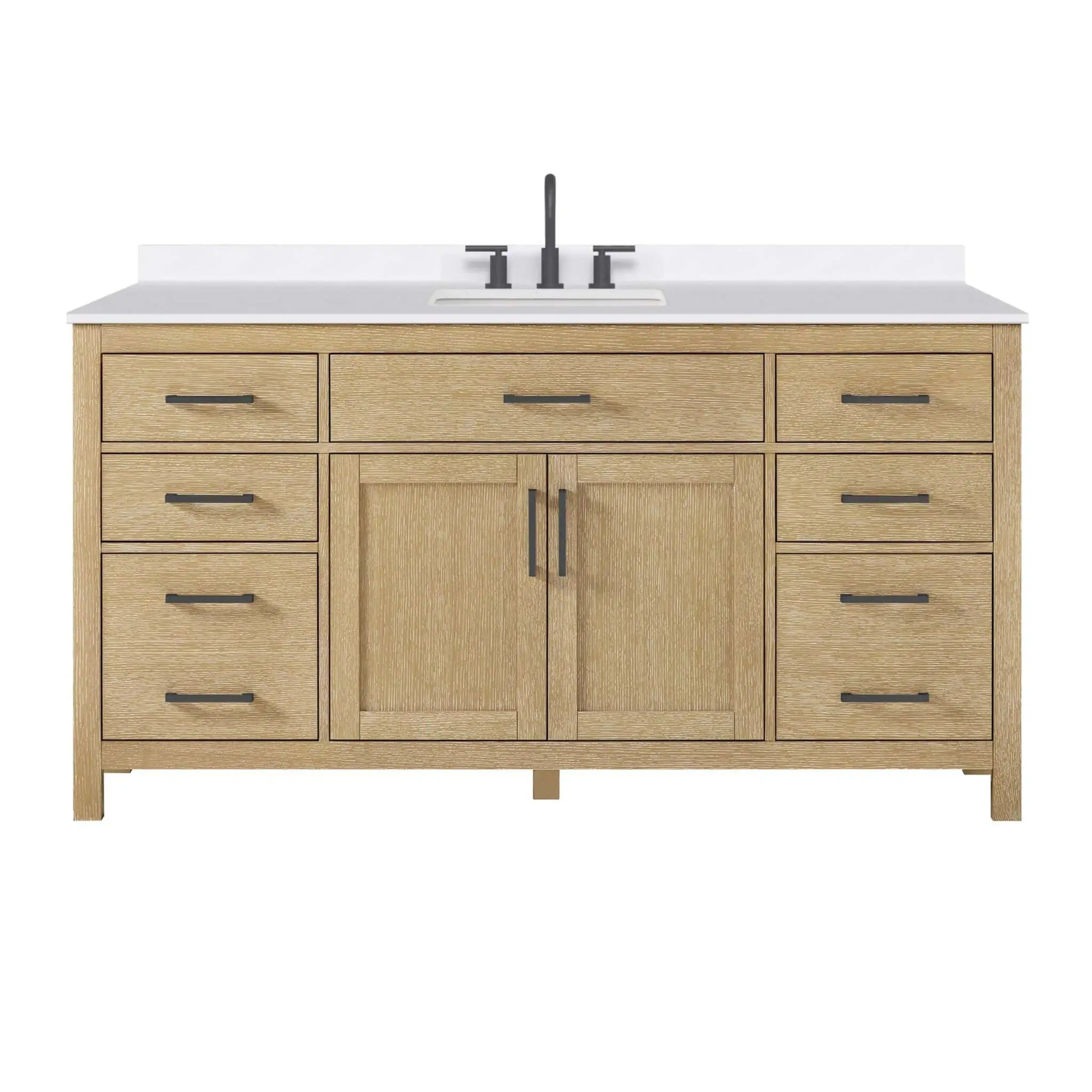 66" Beckett Single Bathroom Vanity in Whitewashed Oak with Matte Black Trim by Wyndham