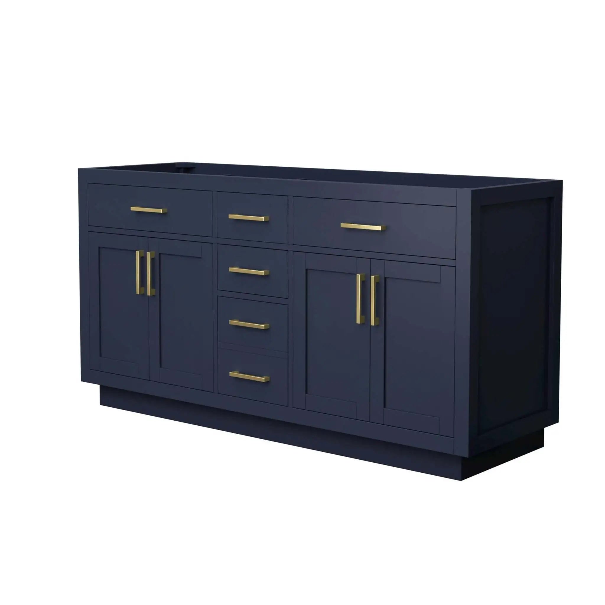 66" Beckett TK Beckett Double Bathroom Vanity with Toe Kick in Dark Blue with Brushed Gold Trim by Wyndham