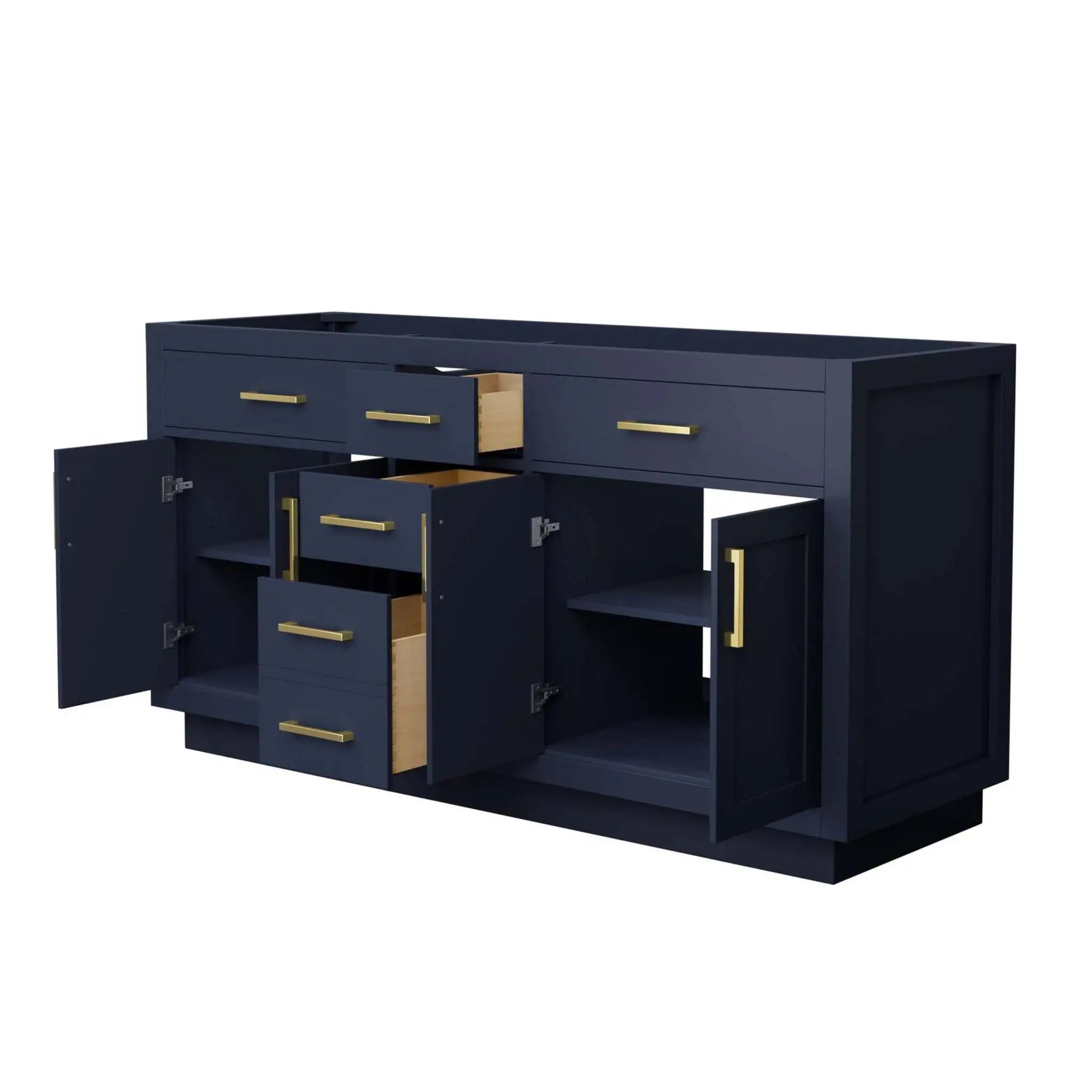 66" Beckett TK Beckett Double Bathroom Vanity with Toe Kick in Dark Blue with Brushed Gold Trim by Wyndham