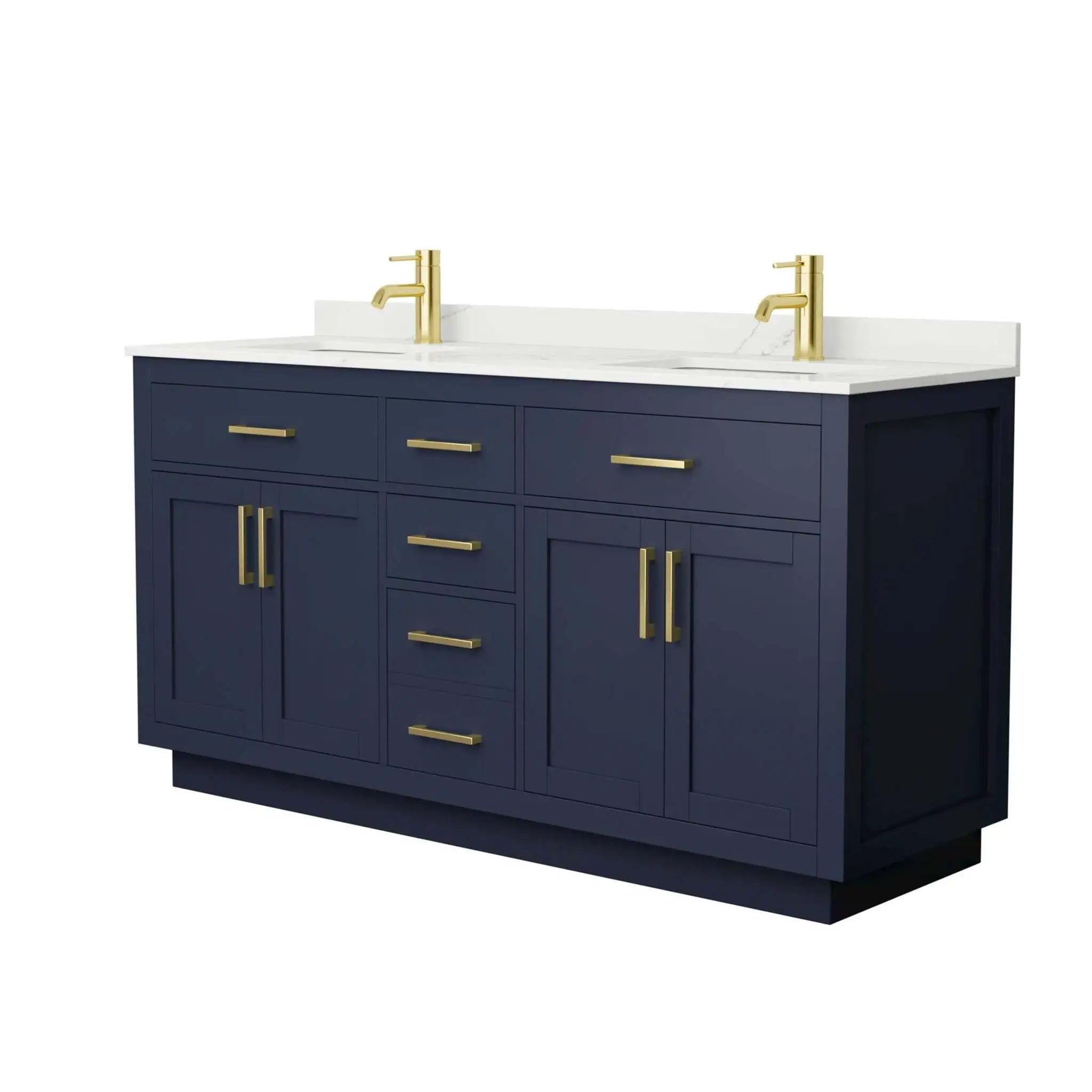 66" Beckett TK Beckett Double Bathroom Vanity with Toe Kick in Dark Blue with Brushed Gold Trim by Wyndham