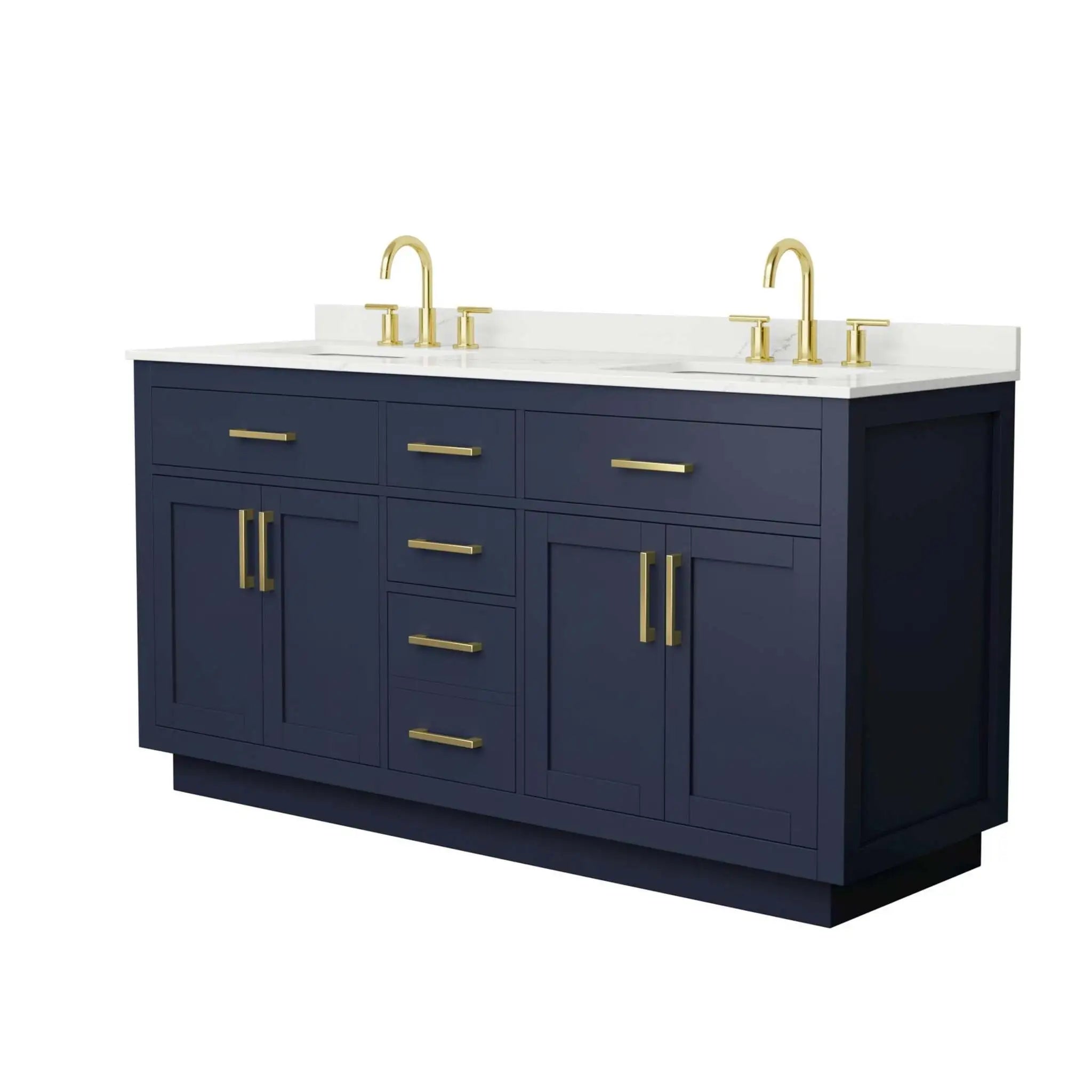 66" Beckett TK Beckett Double Bathroom Vanity with Toe Kick in Dark Blue with Brushed Gold Trim by Wyndham
