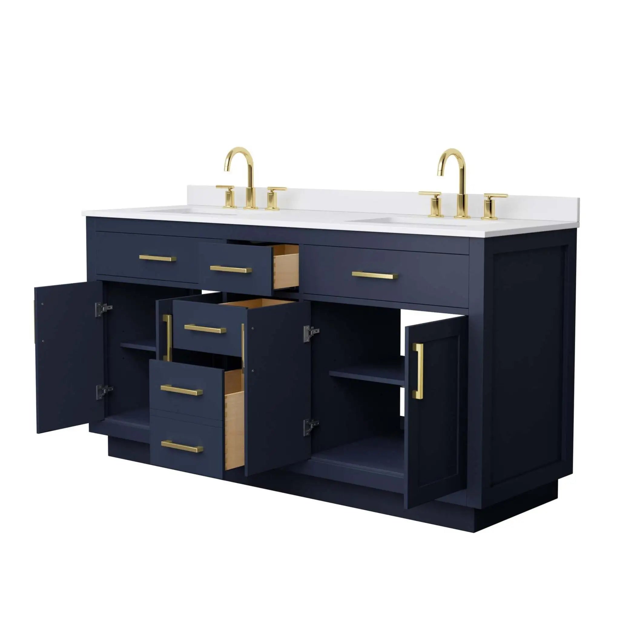 66" Beckett TK Beckett Double Bathroom Vanity with Toe Kick in Dark Blue with Brushed Gold Trim by Wyndham