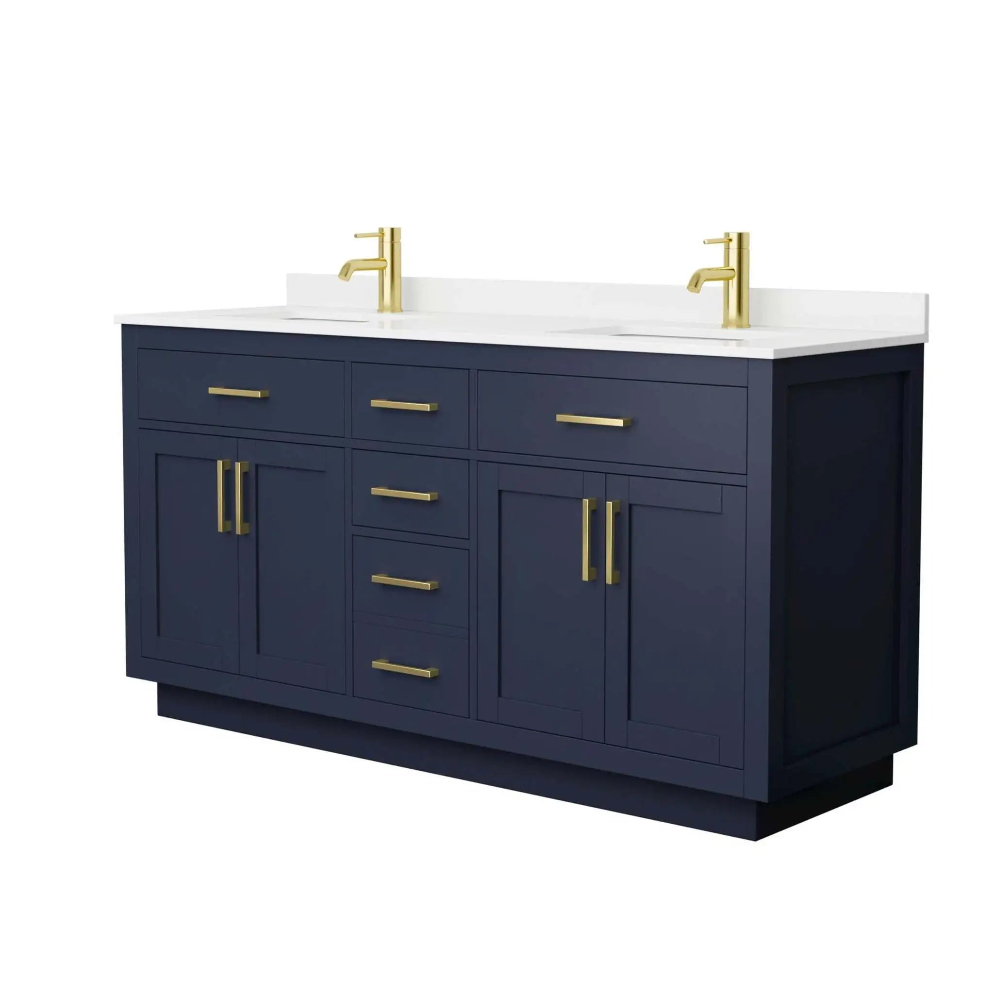 66" Beckett TK Beckett Double Bathroom Vanity with Toe Kick in Dark Blue with Brushed Gold Trim by Wyndham