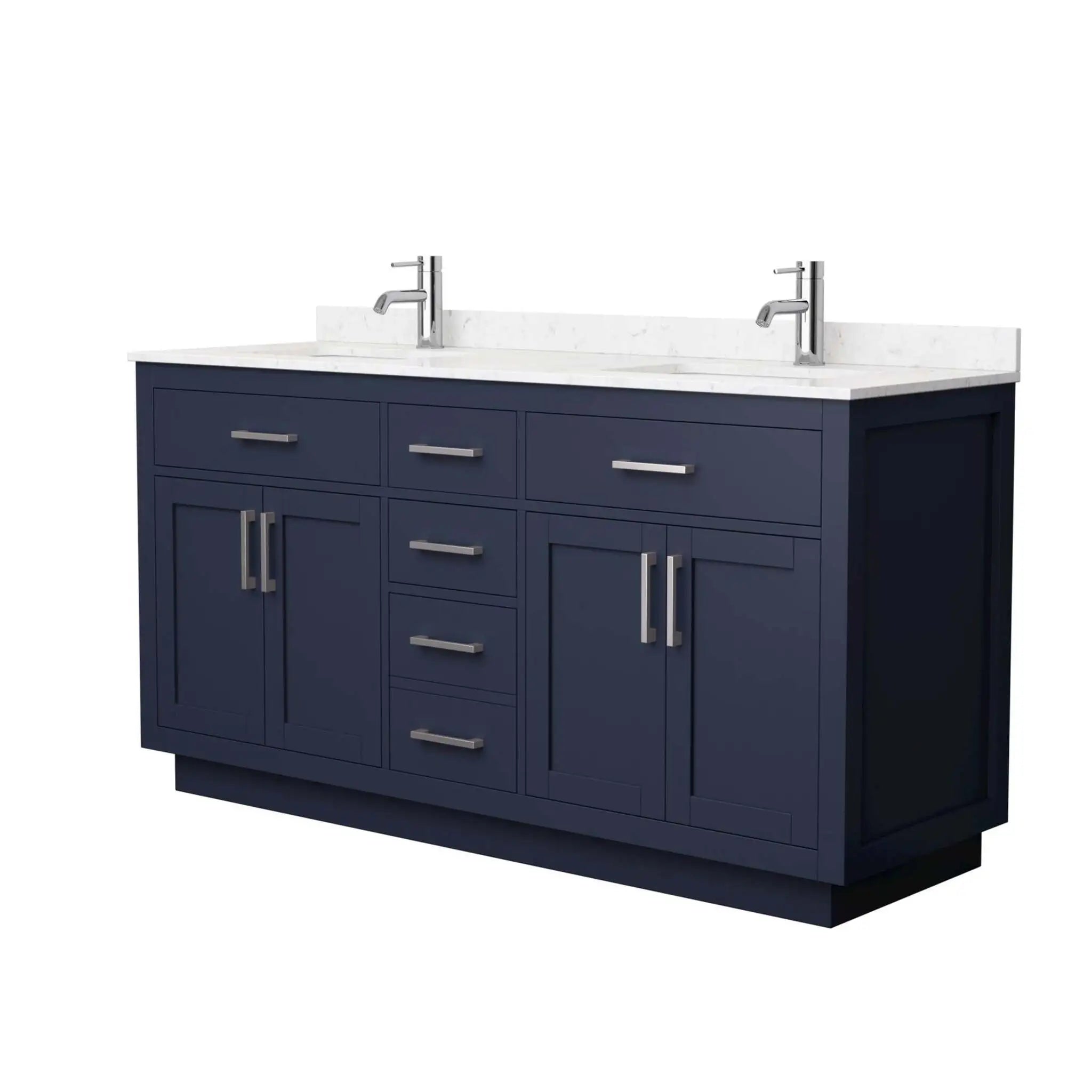 66" Beckett TK Beckett Double Bathroom Vanity with Toe Kick in Dark Blue with Brushed Nickel Trim by Wyndham