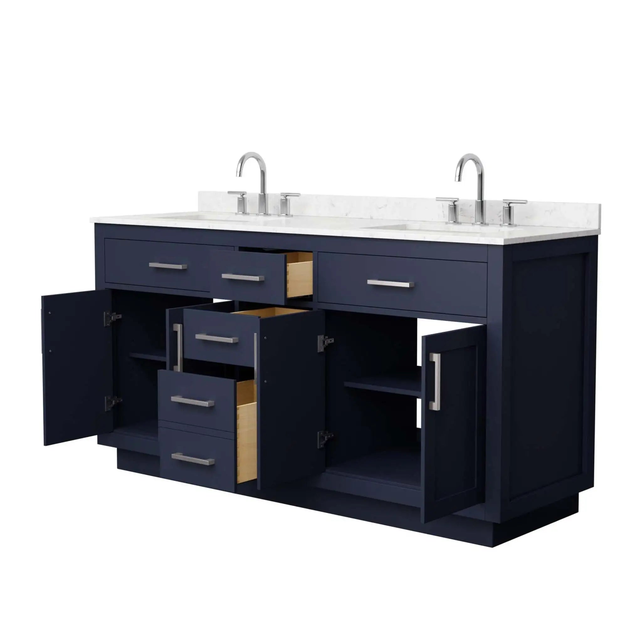 66" Beckett TK Beckett Double Bathroom Vanity with Toe Kick in Dark Blue with Brushed Nickel Trim by Wyndham