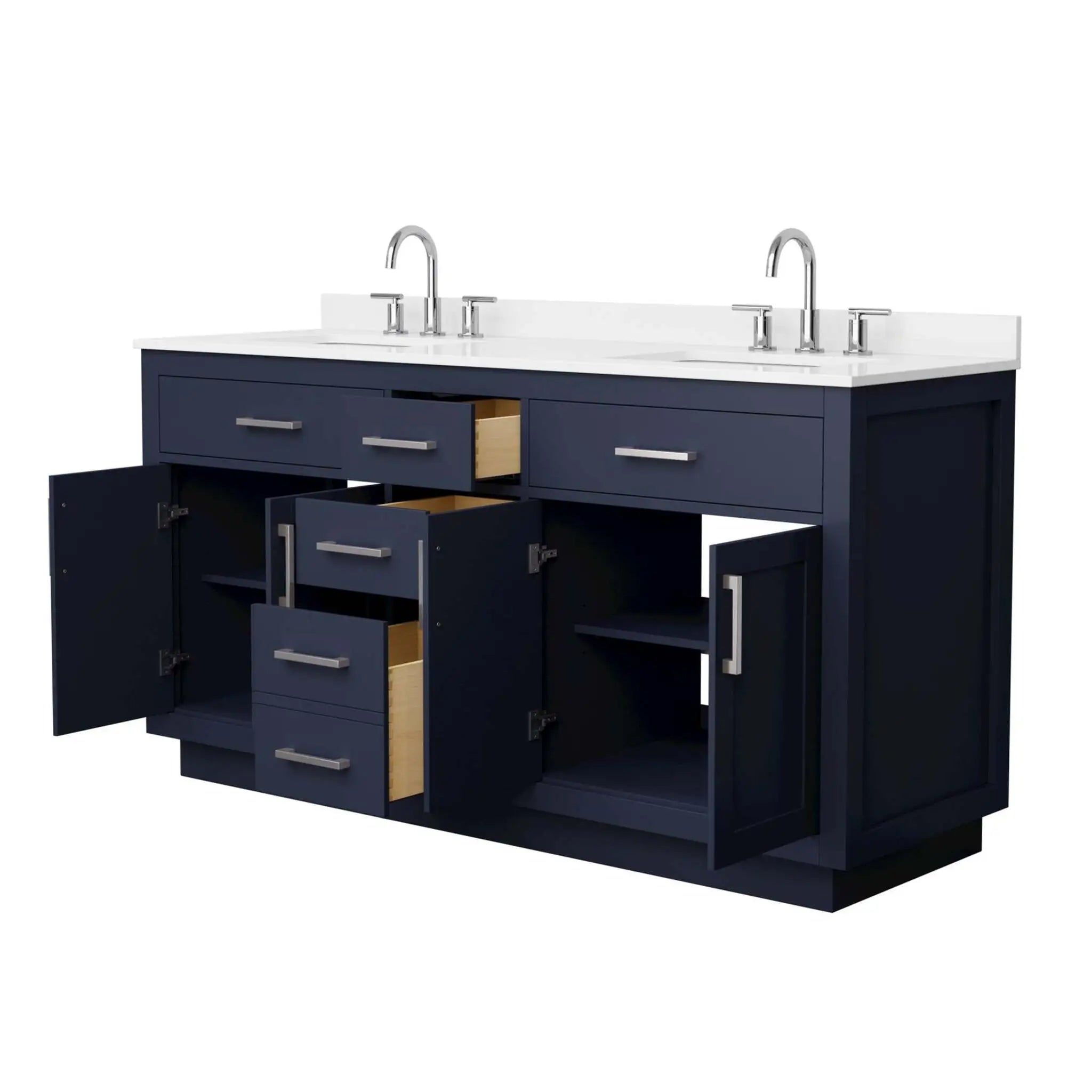 66" Beckett TK Beckett Double Bathroom Vanity with Toe Kick in Dark Blue with Brushed Nickel Trim by Wyndham