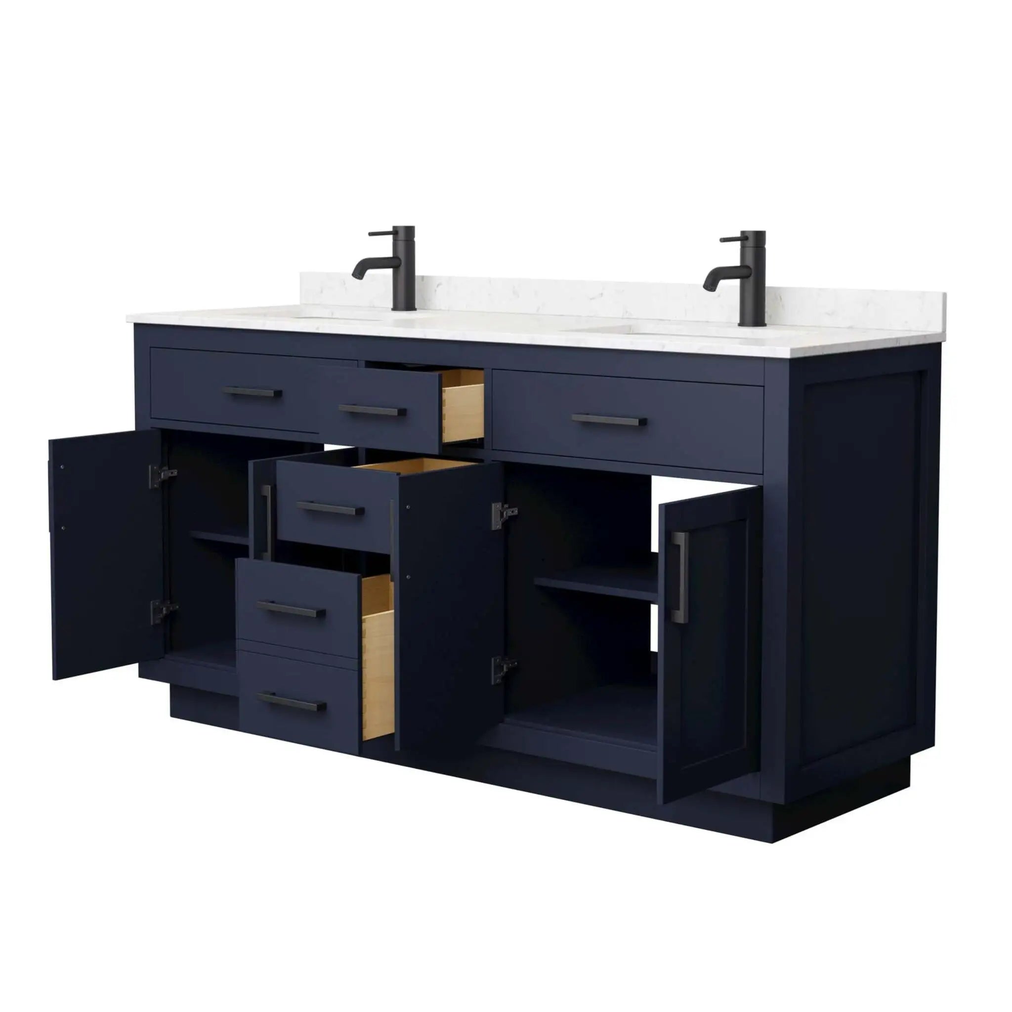 66" Beckett TK Beckett Double Bathroom Vanity with Toe Kick in Dark Blue with Matte Black Trim by Wyndham