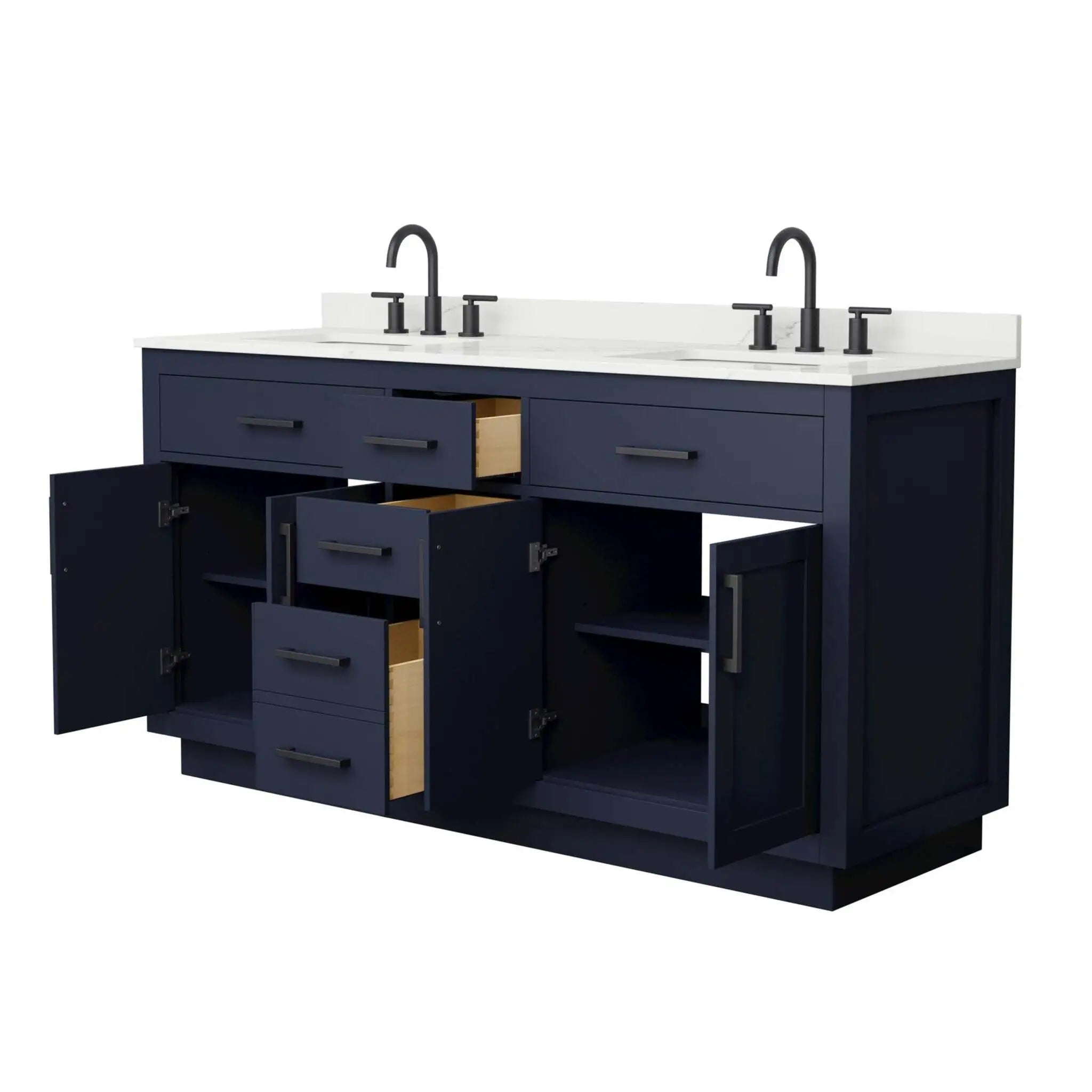 66" Beckett TK Beckett Double Bathroom Vanity with Toe Kick in Dark Blue with Matte Black Trim by Wyndham