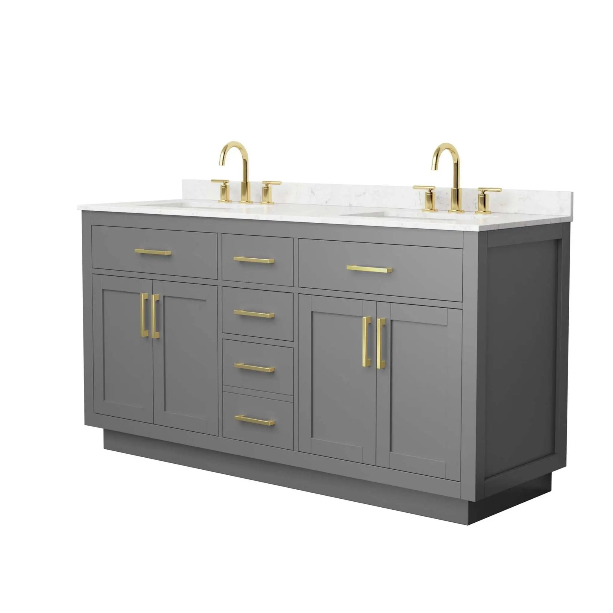 66" Beckett TK Beckett Double Bathroom Vanity with Toe Kick in Dark Gray with Brushed Gold Trim by Wyndham
