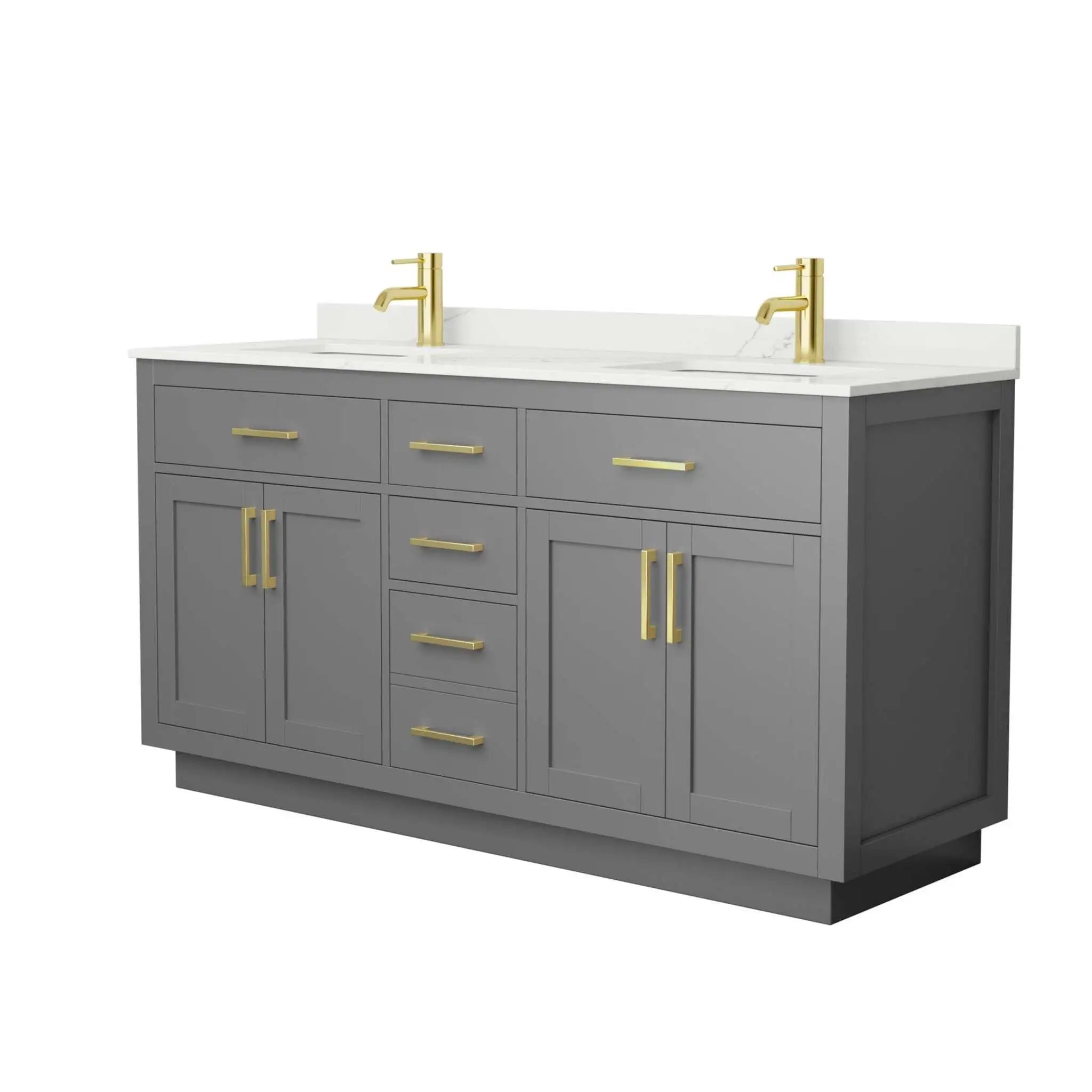 66" Beckett TK Beckett Double Bathroom Vanity with Toe Kick in Dark Gray with Brushed Gold Trim by Wyndham