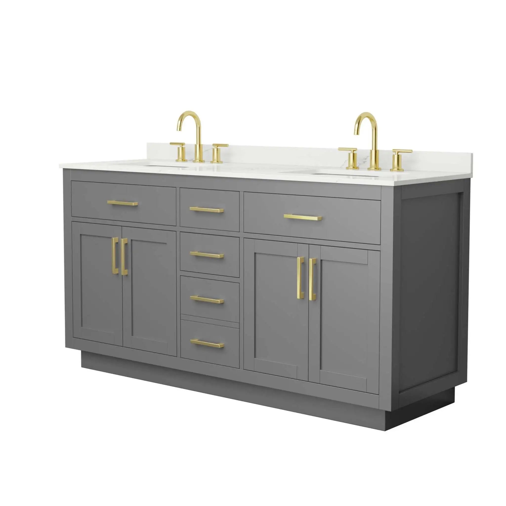 66" Beckett TK Beckett Double Bathroom Vanity with Toe Kick in Dark Gray with Brushed Gold Trim by Wyndham