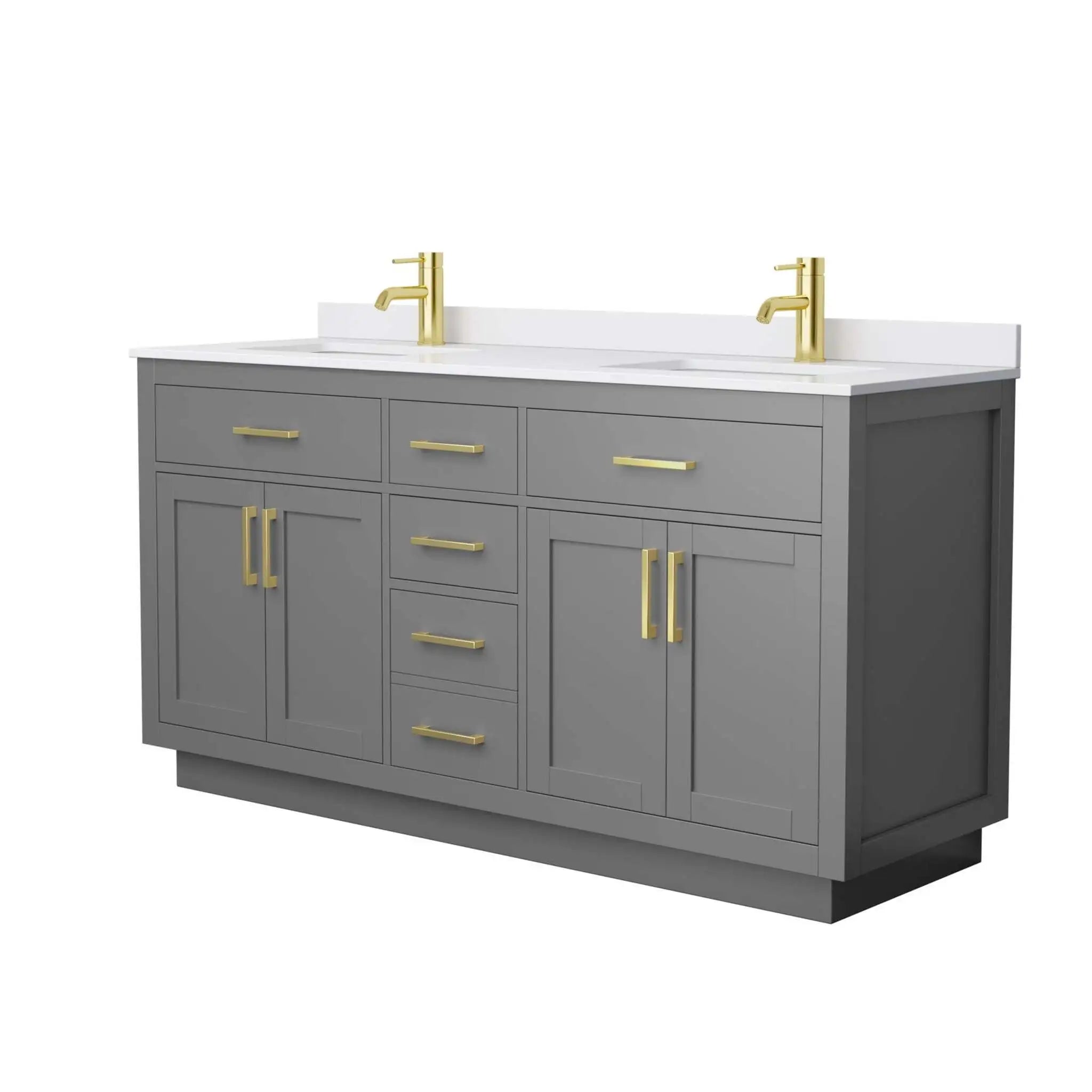 66" Beckett TK Beckett Double Bathroom Vanity with Toe Kick in Dark Gray with Brushed Gold Trim by Wyndham