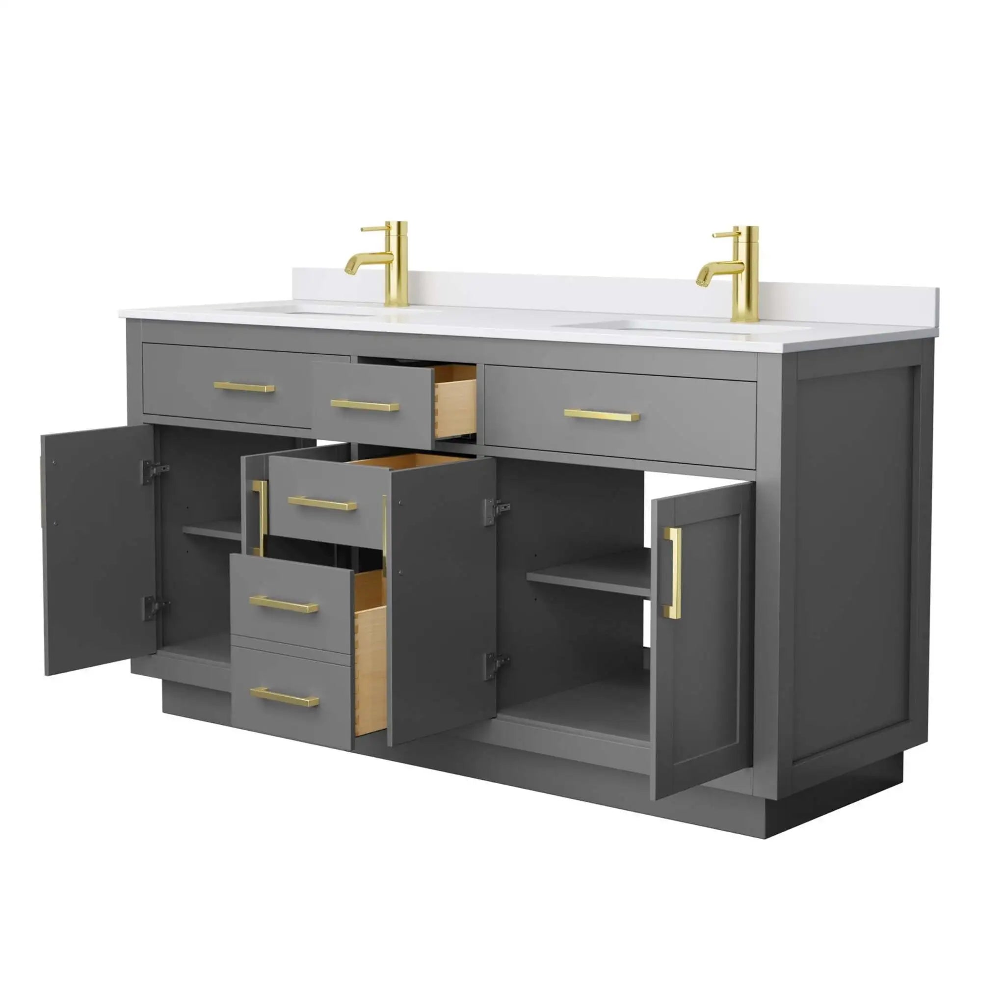 66" Beckett TK Beckett Double Bathroom Vanity with Toe Kick in Dark Gray with Brushed Gold Trim by Wyndham