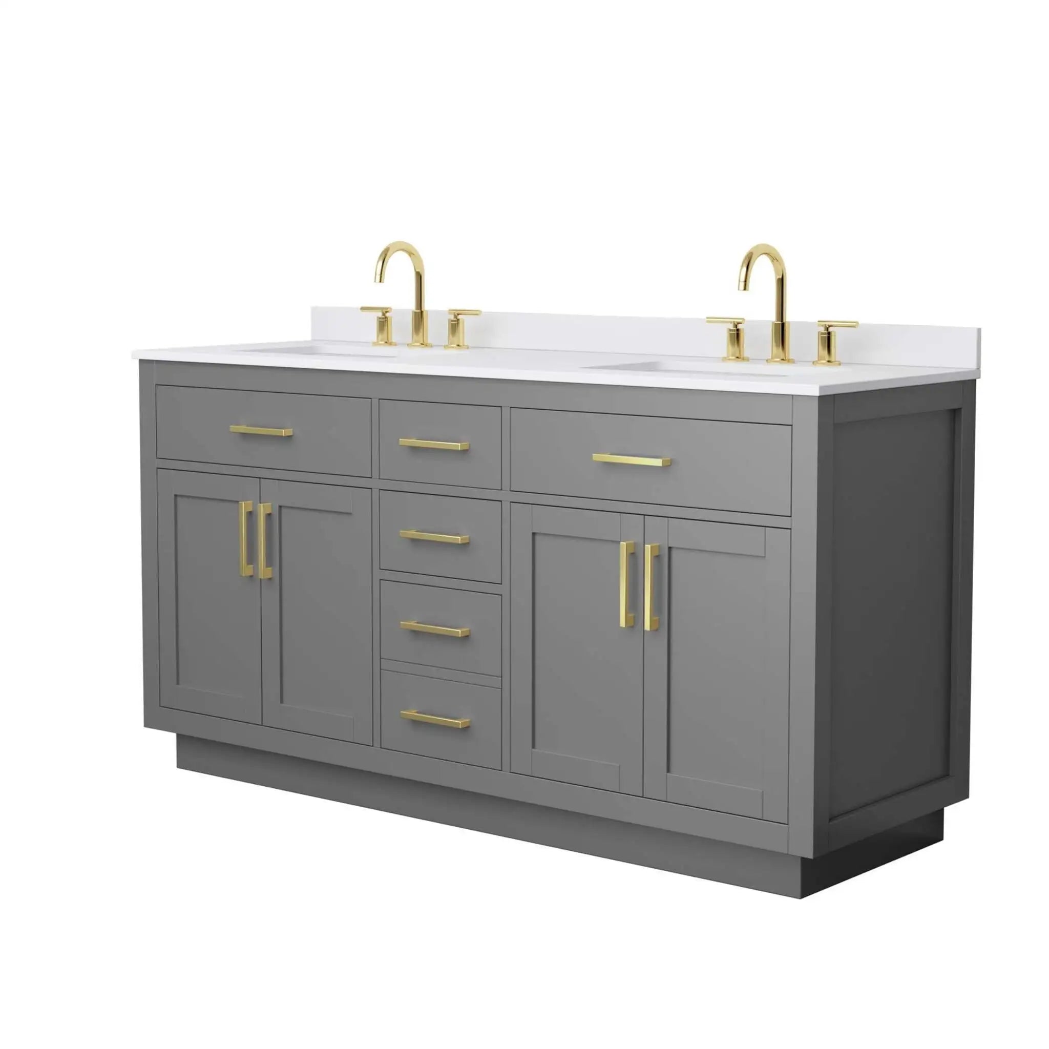 66" Beckett TK Beckett Double Bathroom Vanity with Toe Kick in Dark Gray with Brushed Gold Trim by Wyndham