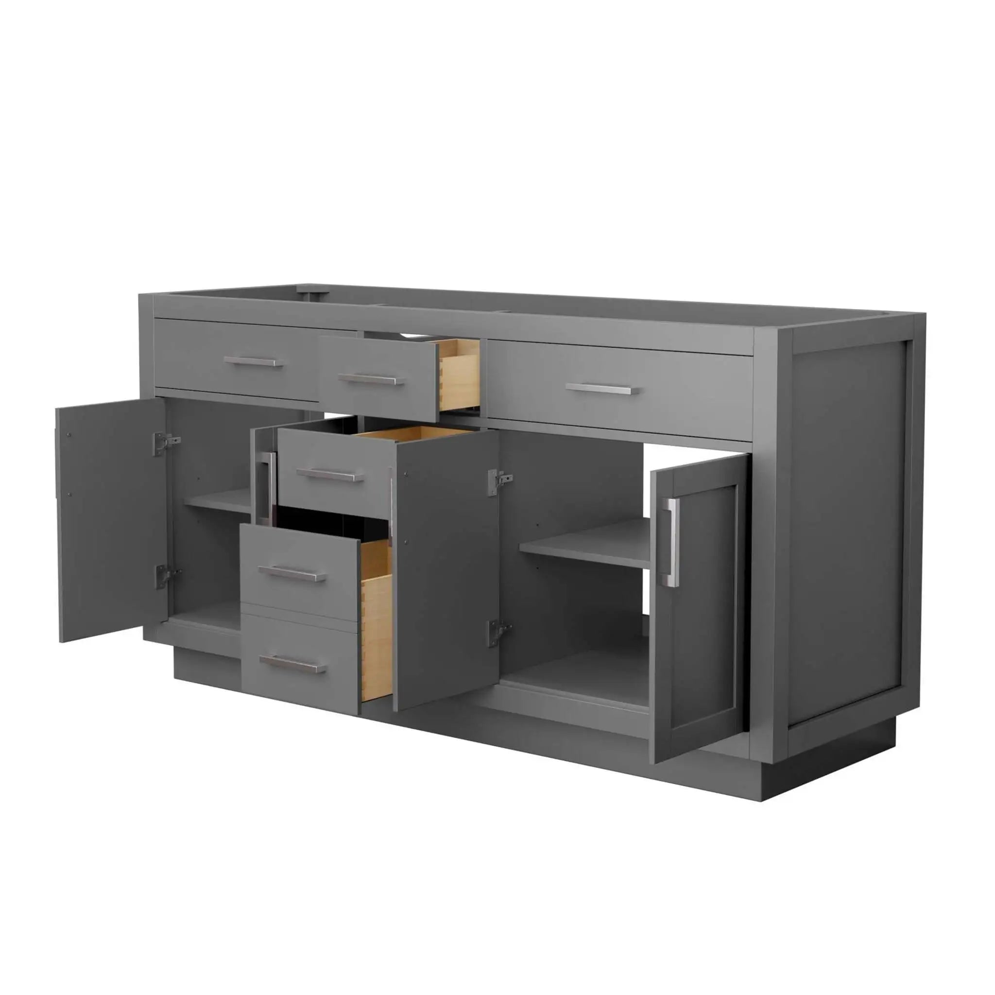 66" Beckett TK Beckett Double Bathroom Vanity with Toe Kick in Dark Gray with Brushed Nickel Trim by Wyndham