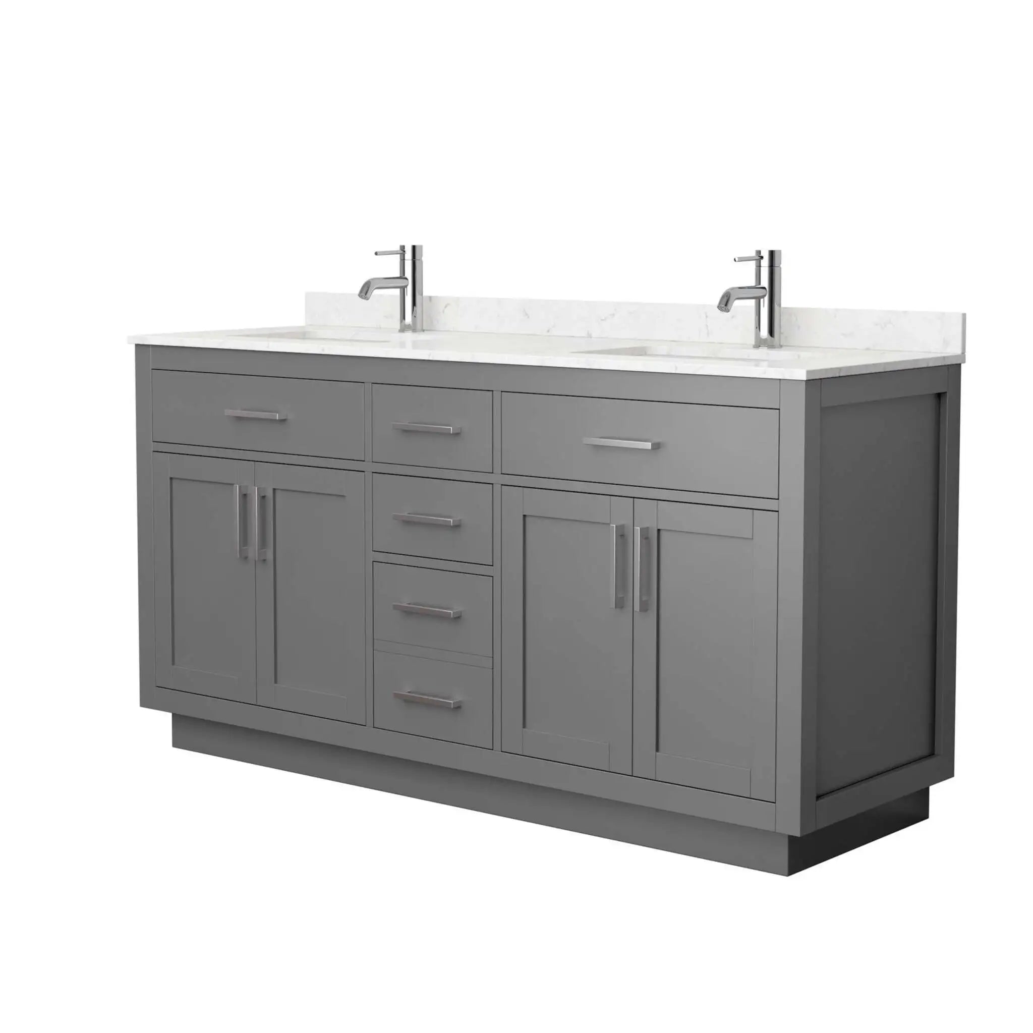 66" Beckett TK Beckett Double Bathroom Vanity with Toe Kick in Dark Gray with Brushed Nickel Trim by Wyndham