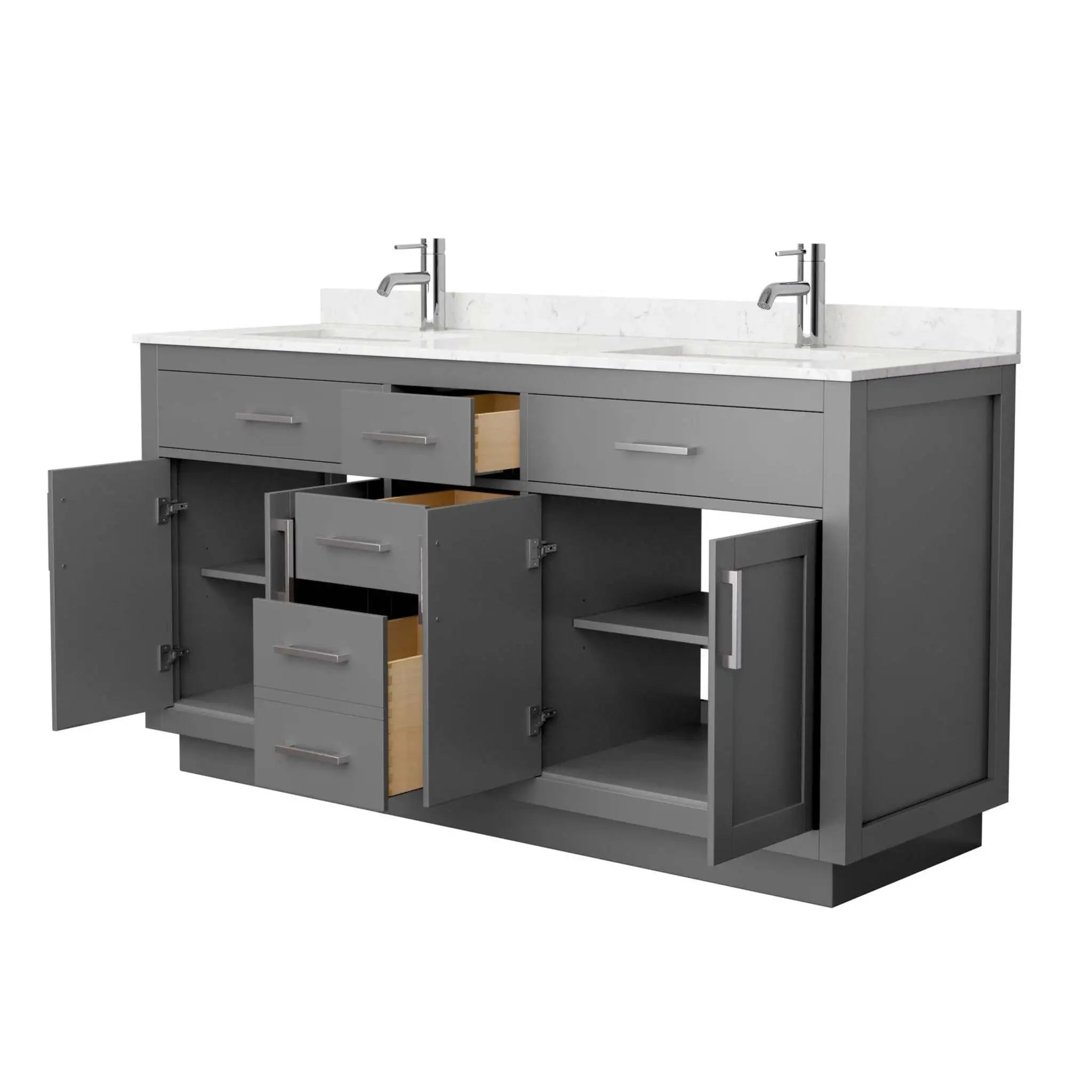66" Beckett TK Beckett Double Bathroom Vanity with Toe Kick in Dark Gray with Brushed Nickel Trim by Wyndham