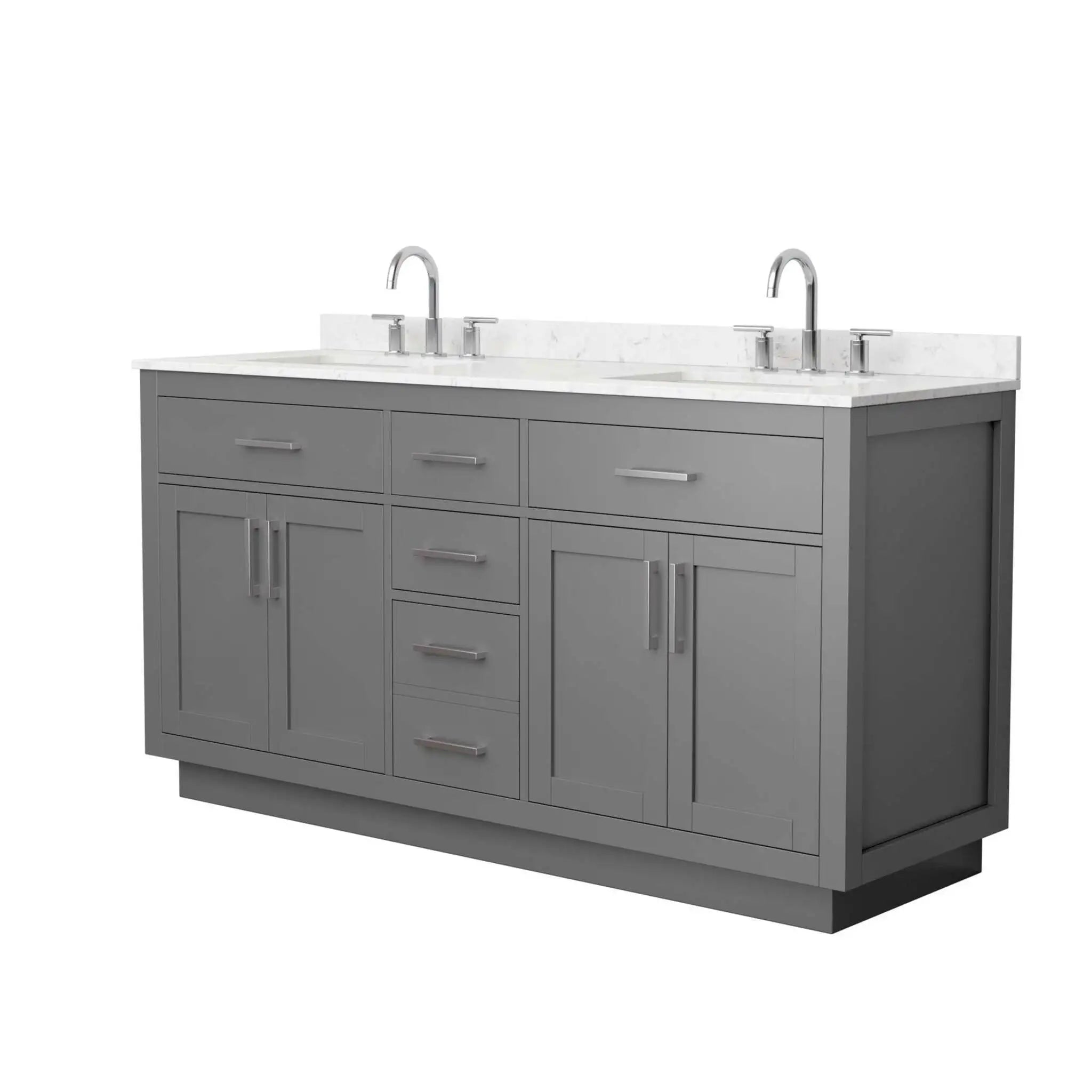 66" Beckett TK Beckett Double Bathroom Vanity with Toe Kick in Dark Gray with Brushed Nickel Trim by Wyndham