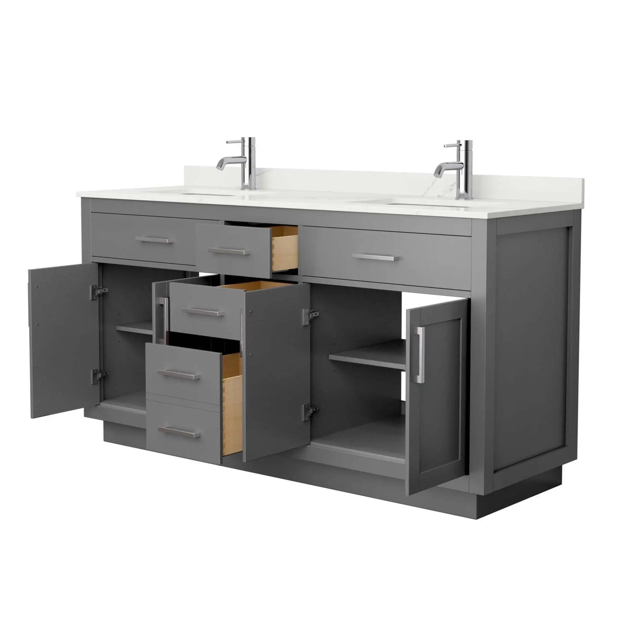 66" Beckett TK Beckett Double Bathroom Vanity with Toe Kick in Dark Gray with Brushed Nickel Trim by Wyndham