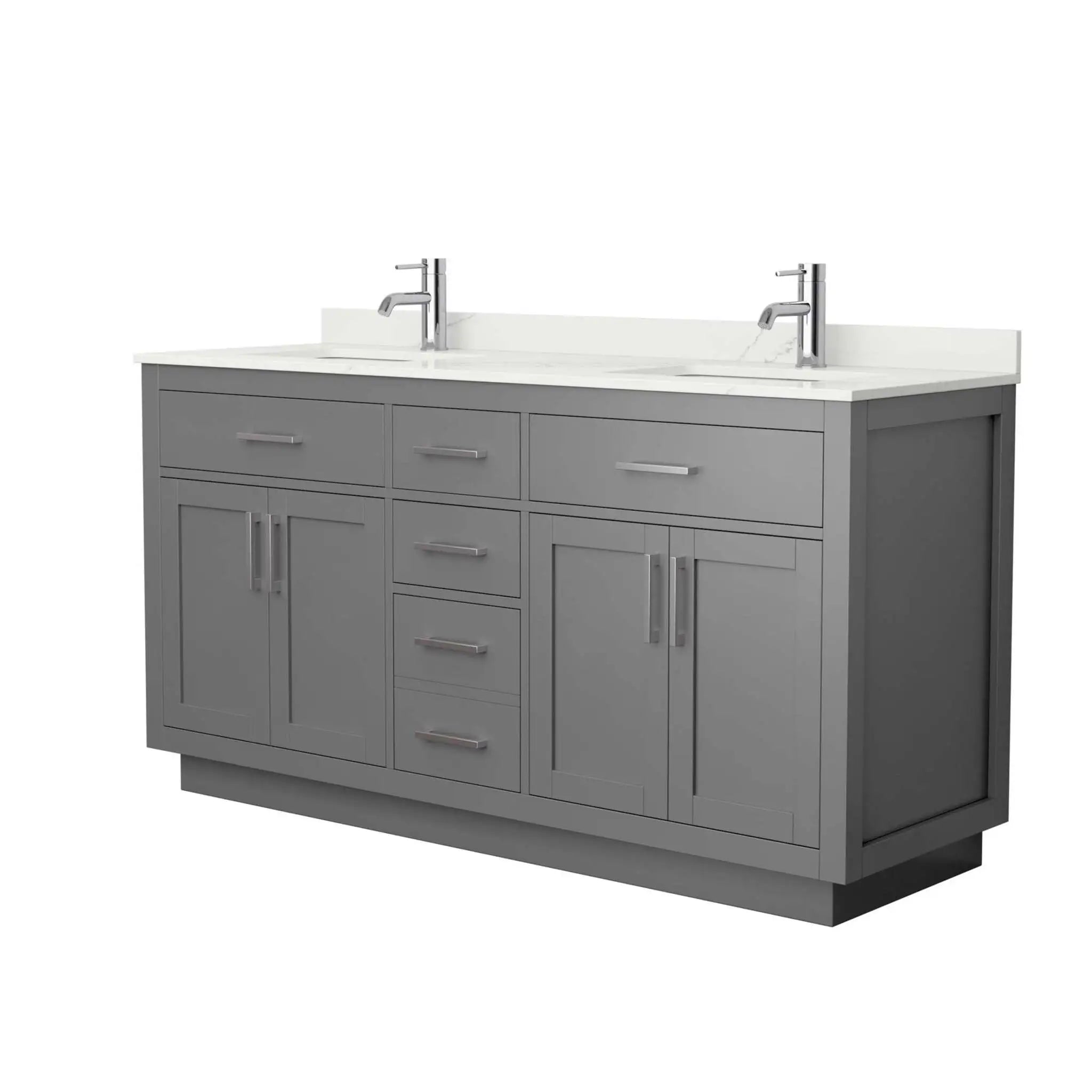 66" Beckett TK Beckett Double Bathroom Vanity with Toe Kick in Dark Gray with Brushed Nickel Trim by Wyndham