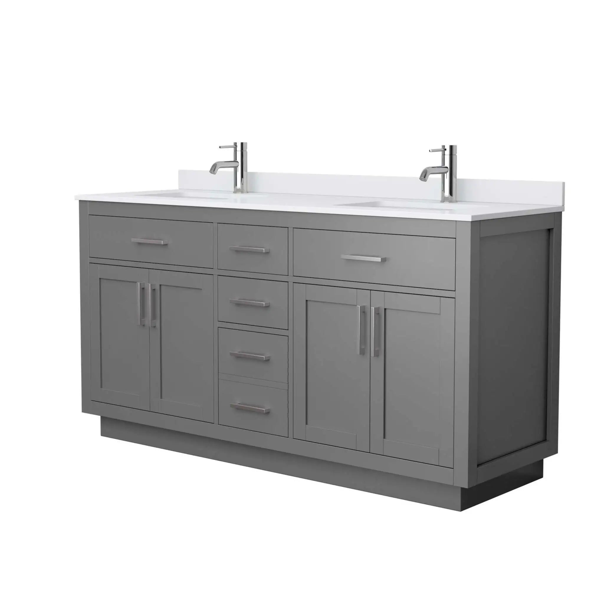 66" Beckett TK Beckett Double Bathroom Vanity with Toe Kick in Dark Gray with Brushed Nickel Trim by Wyndham