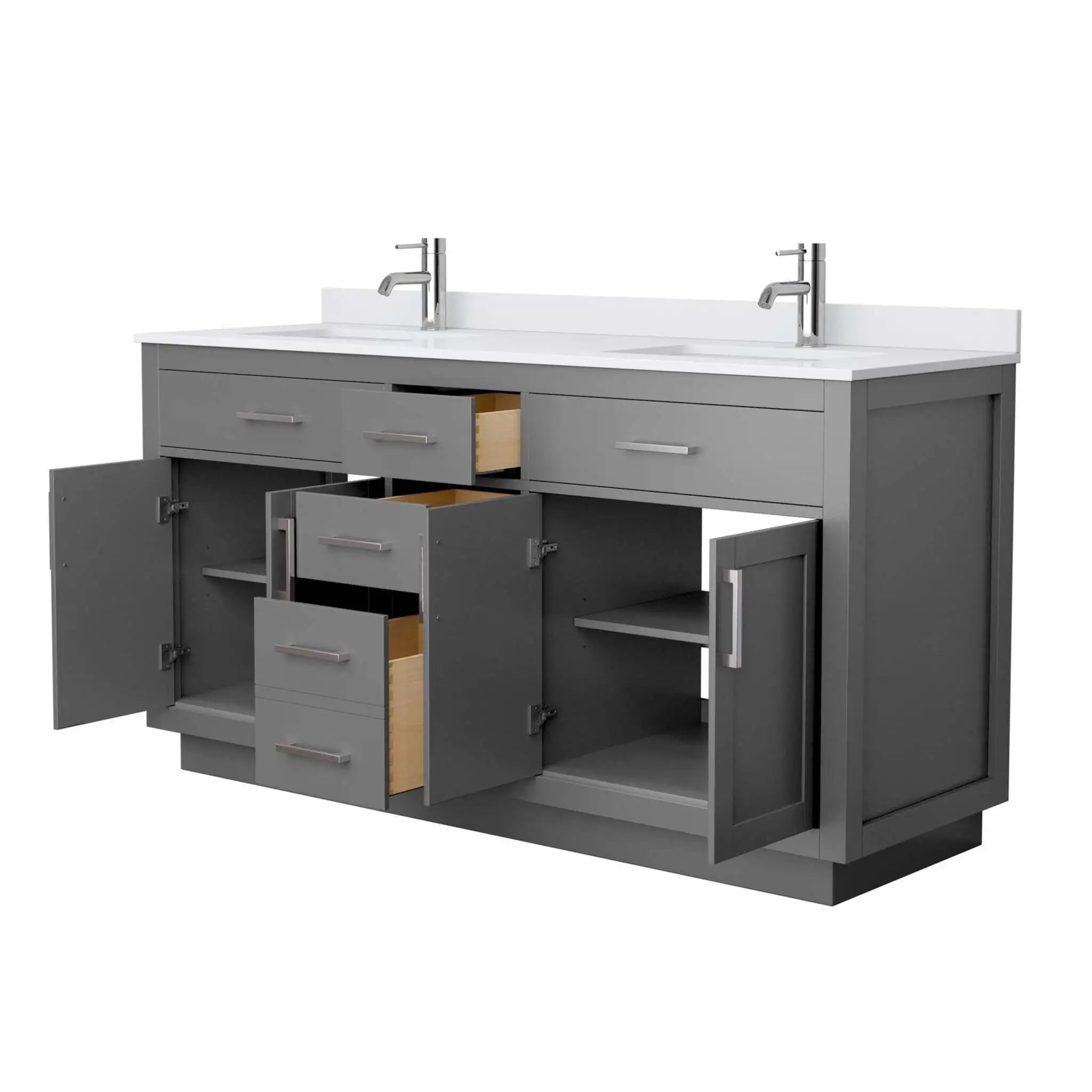 66" Beckett TK Beckett Double Bathroom Vanity with Toe Kick in Dark Gray with Brushed Nickel Trim by Wyndham