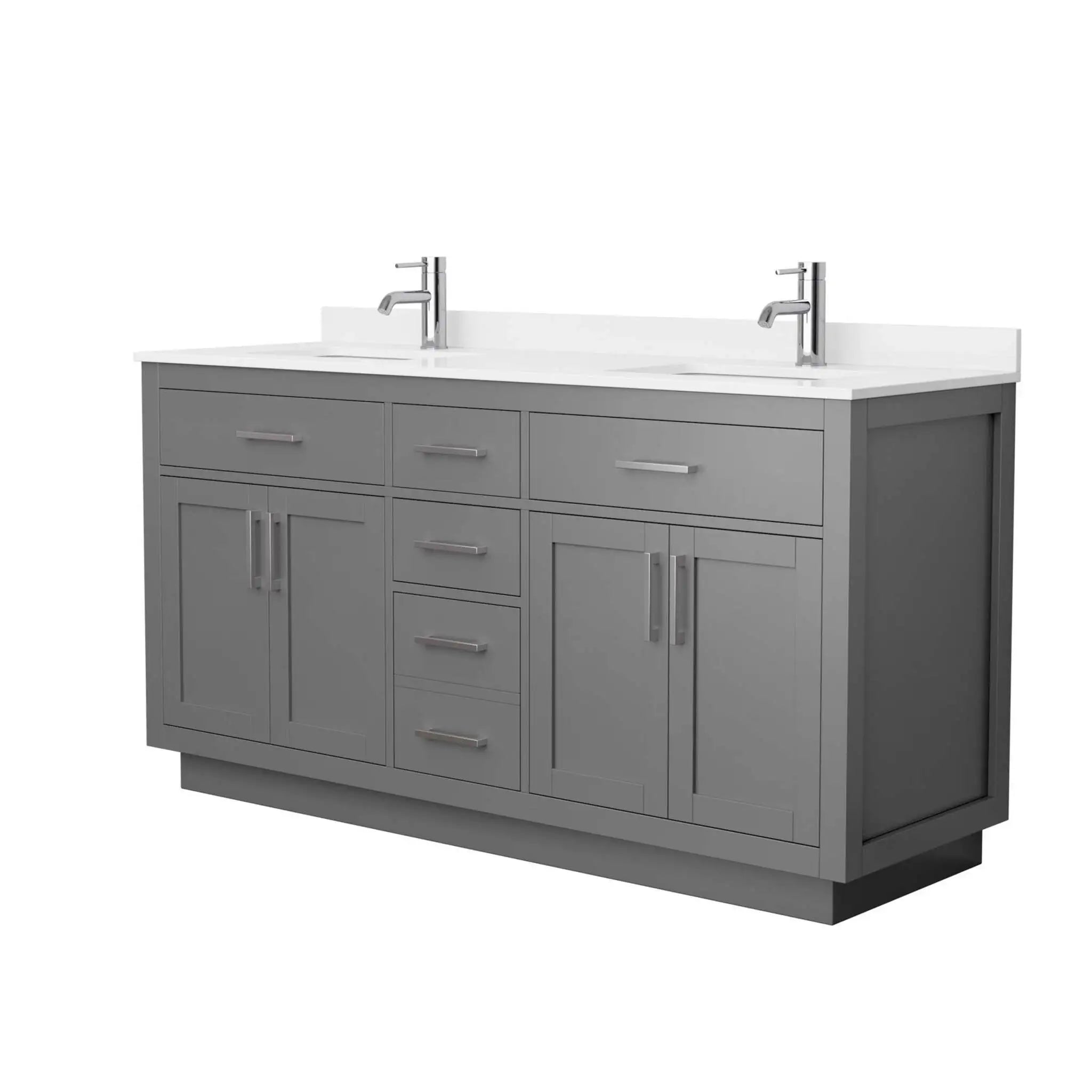 66" Beckett TK Beckett Double Bathroom Vanity with Toe Kick in Dark Gray with Brushed Nickel Trim by Wyndham