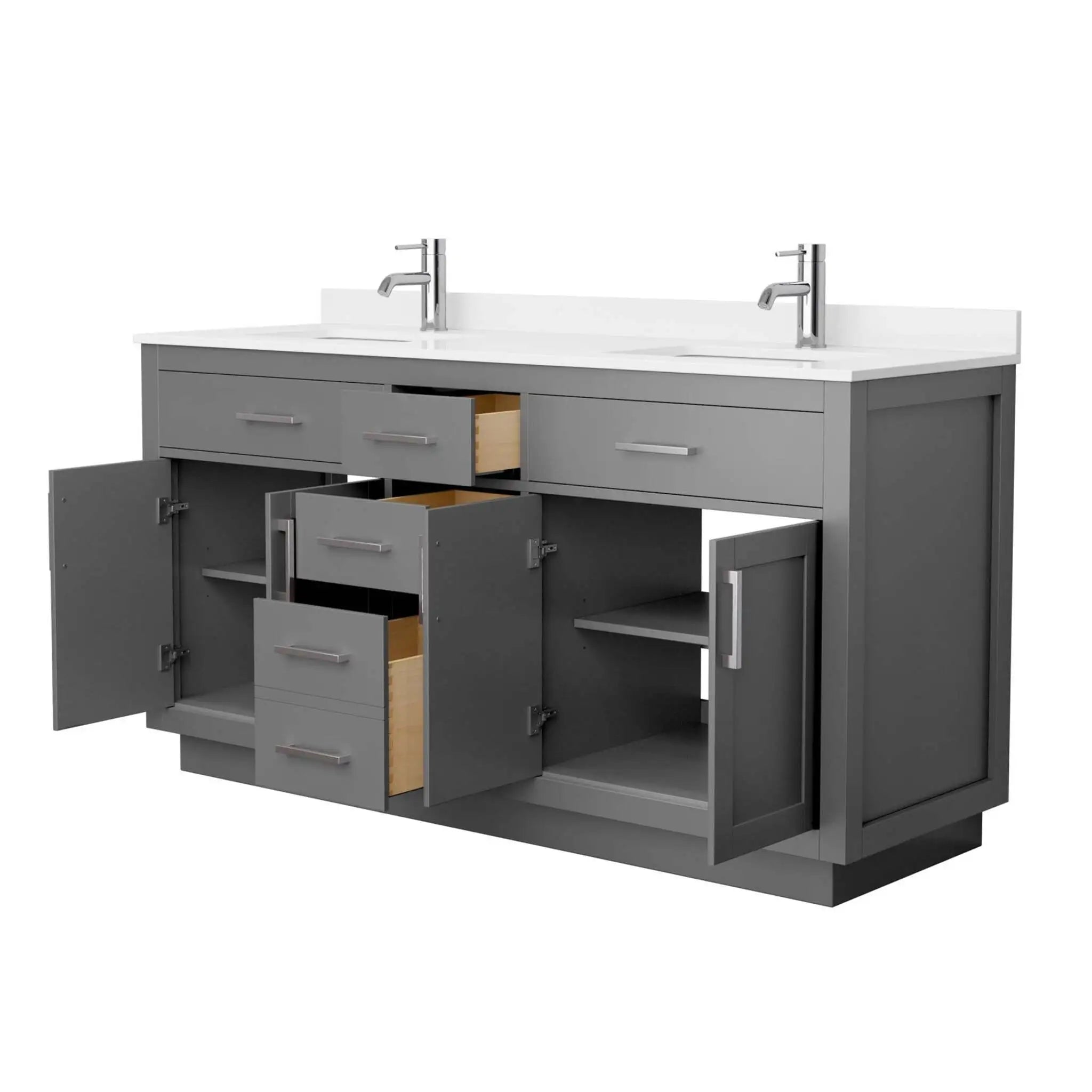 66" Beckett TK Beckett Double Bathroom Vanity with Toe Kick in Dark Gray with Brushed Nickel Trim by Wyndham