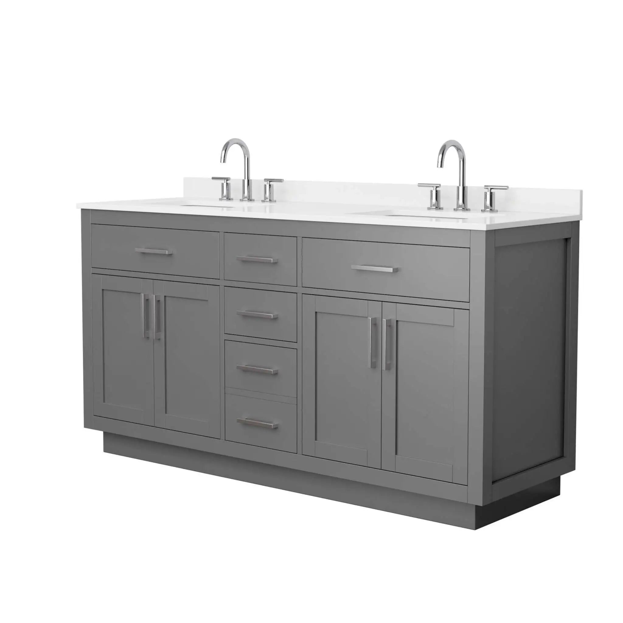 66" Beckett TK Beckett Double Bathroom Vanity with Toe Kick in Dark Gray with Brushed Nickel Trim by Wyndham