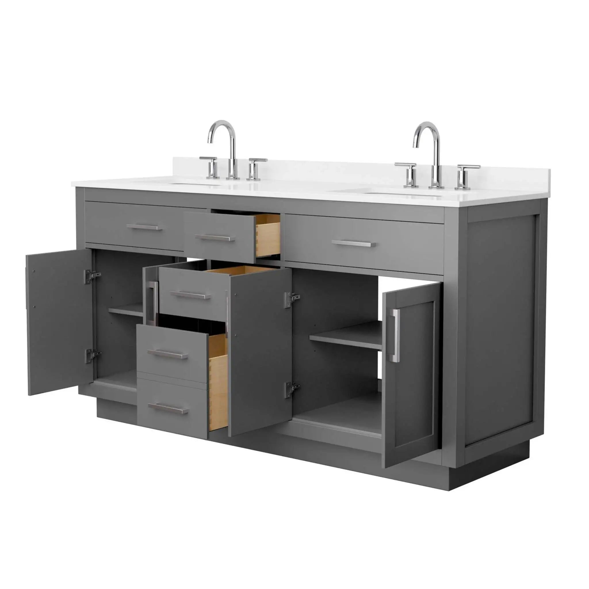 66" Beckett TK Beckett Double Bathroom Vanity with Toe Kick in Dark Gray with Brushed Nickel Trim by Wyndham
