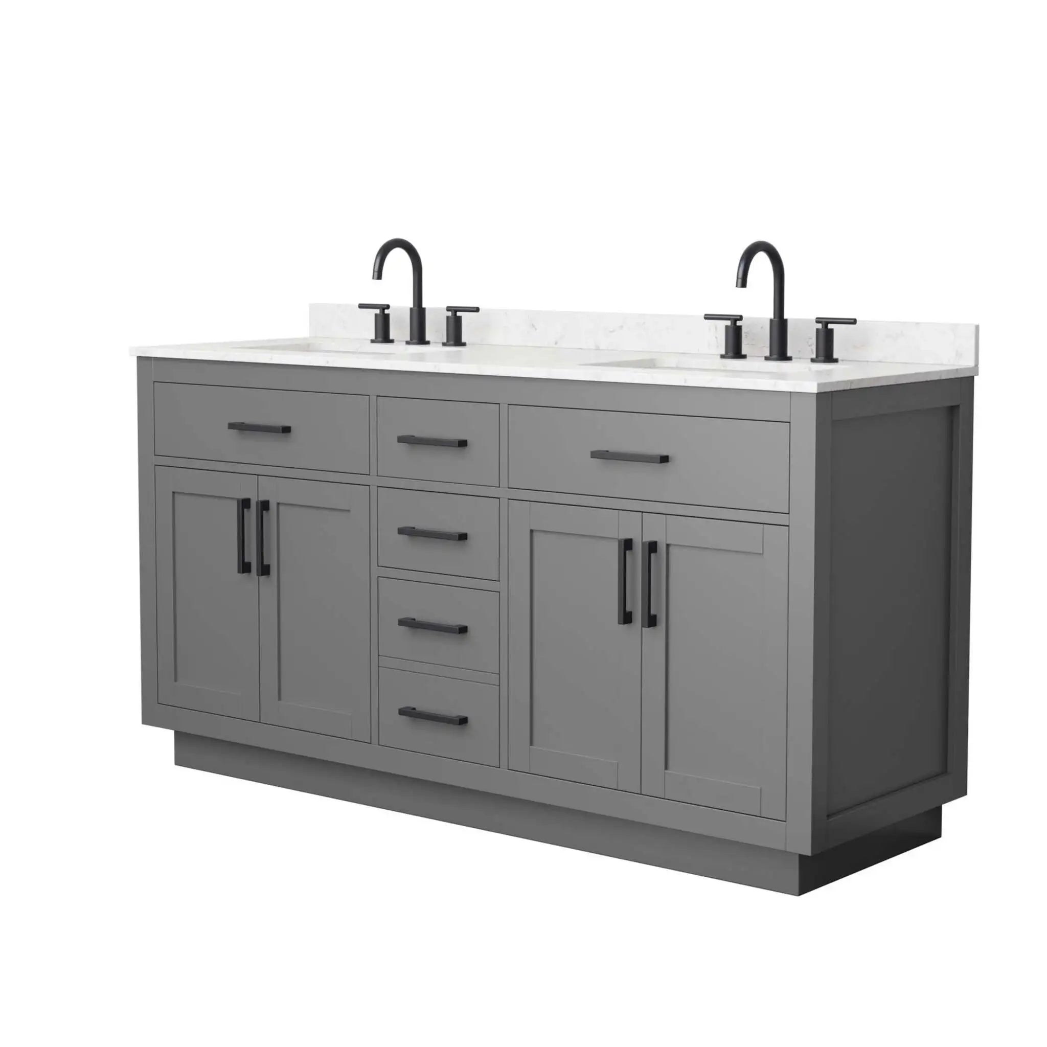 66" Beckett TK Beckett Double Bathroom Vanity with Toe Kick in Dark Gray with Matte Black Trim by Wyndham