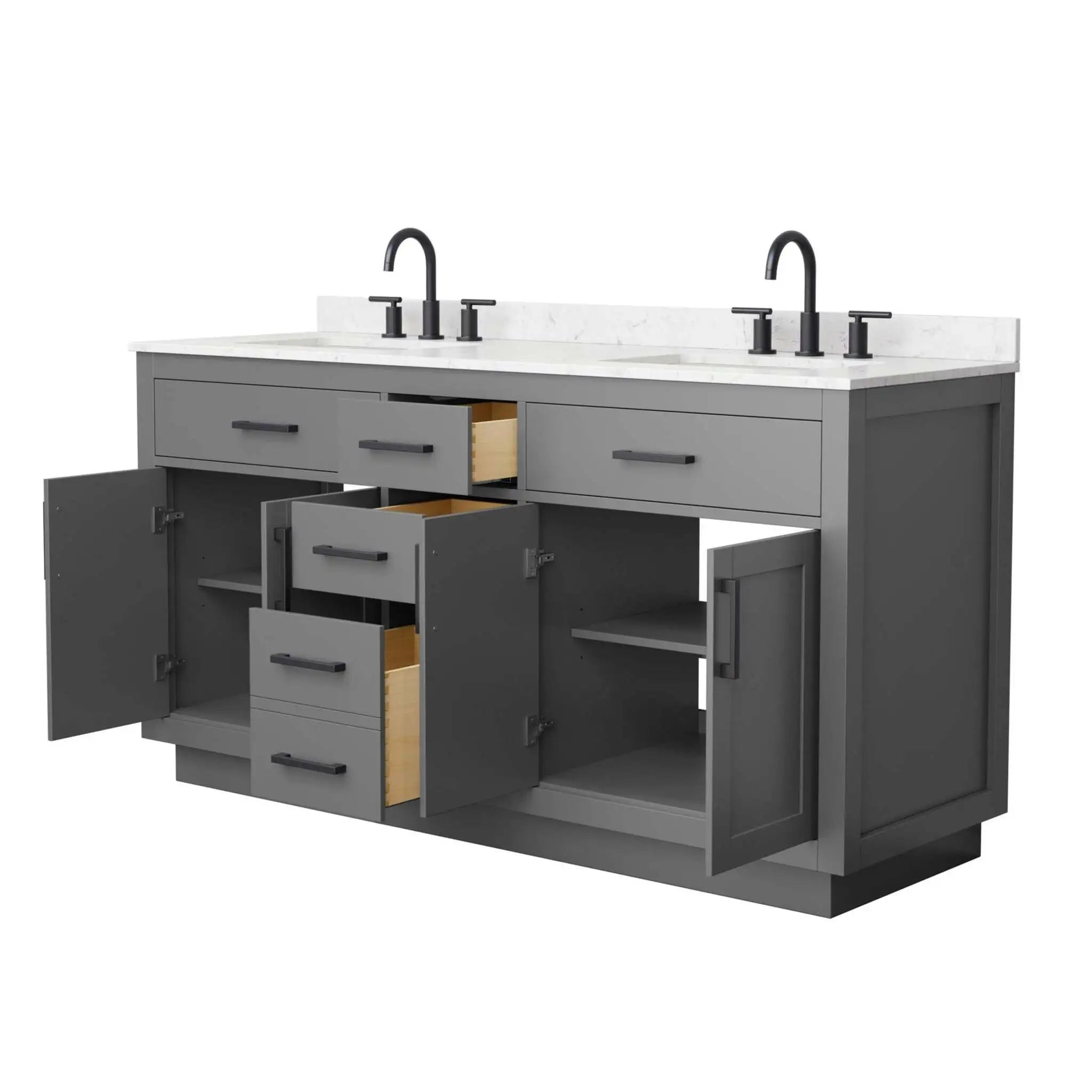 66" Beckett TK Beckett Double Bathroom Vanity with Toe Kick in Dark Gray with Matte Black Trim by Wyndham