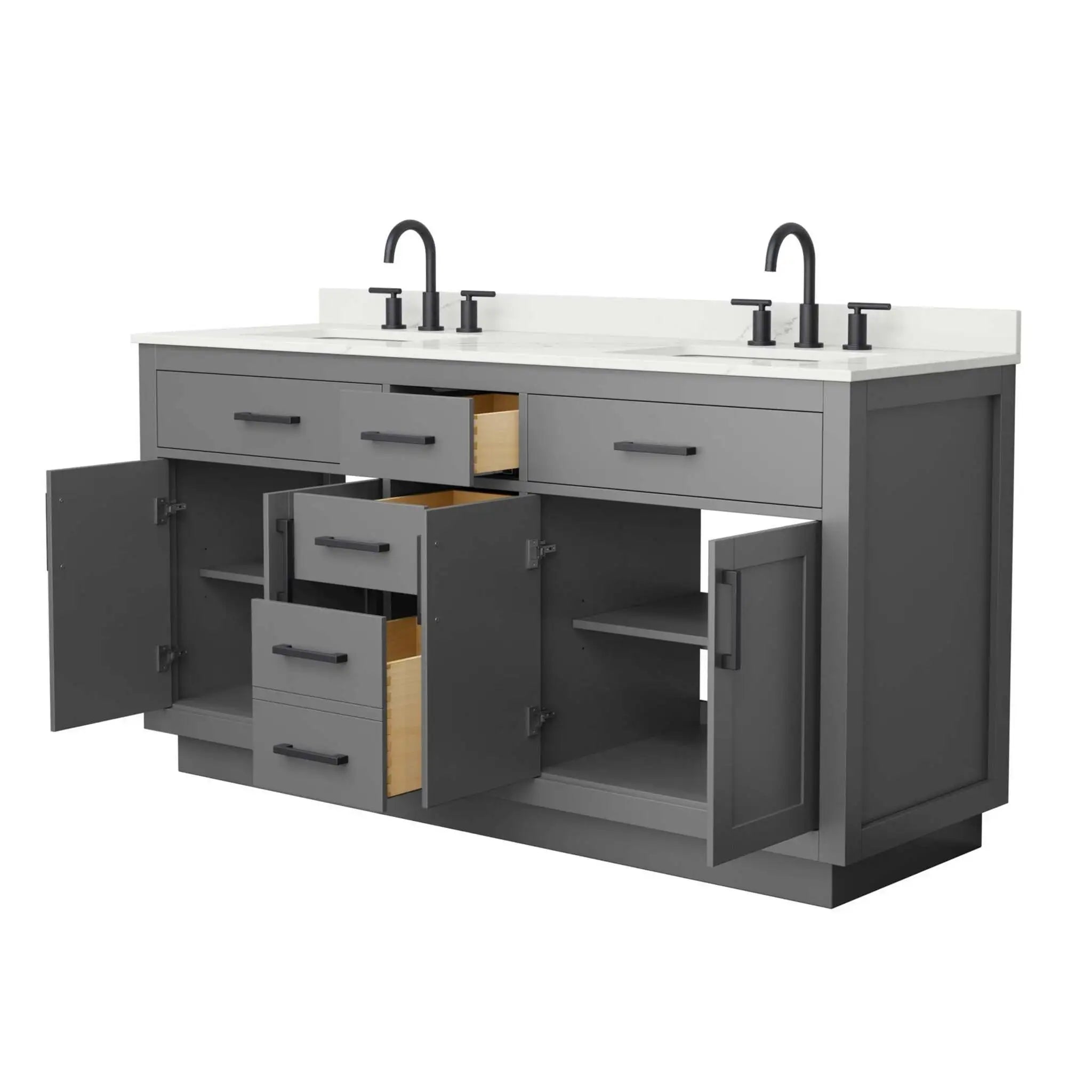 66" Beckett TK Beckett Double Bathroom Vanity with Toe Kick in Dark Gray with Matte Black Trim by Wyndham