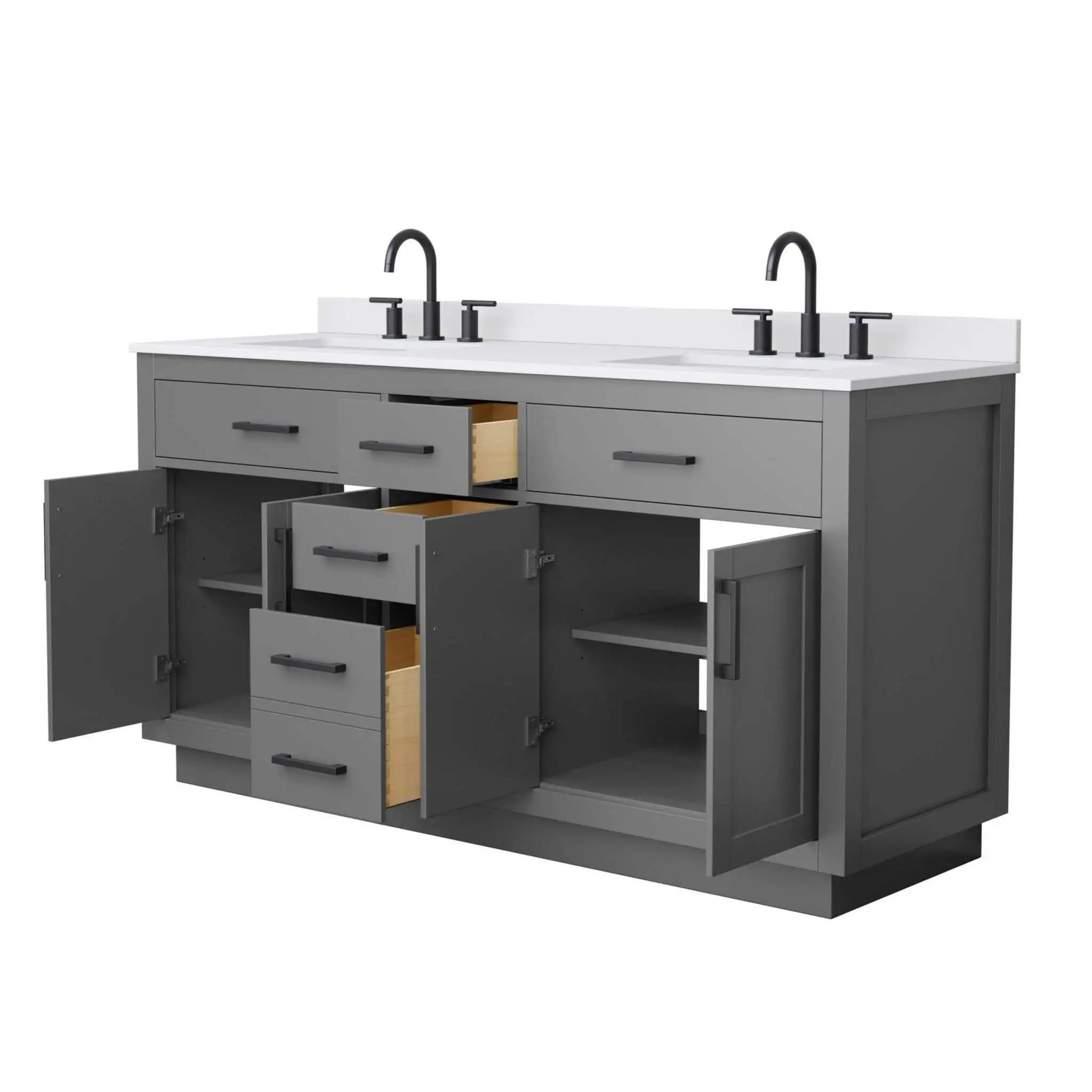 66" Beckett TK Beckett Double Bathroom Vanity with Toe Kick in Dark Gray with Matte Black Trim by Wyndham