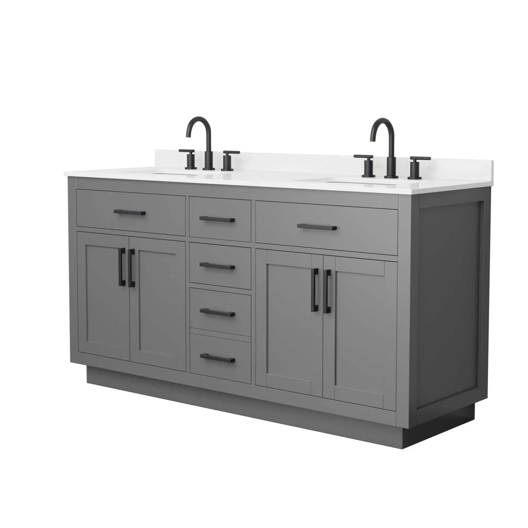 66" Beckett TK Beckett Double Bathroom Vanity with Toe Kick in Dark Gray with Matte Black Trim by Wyndham
