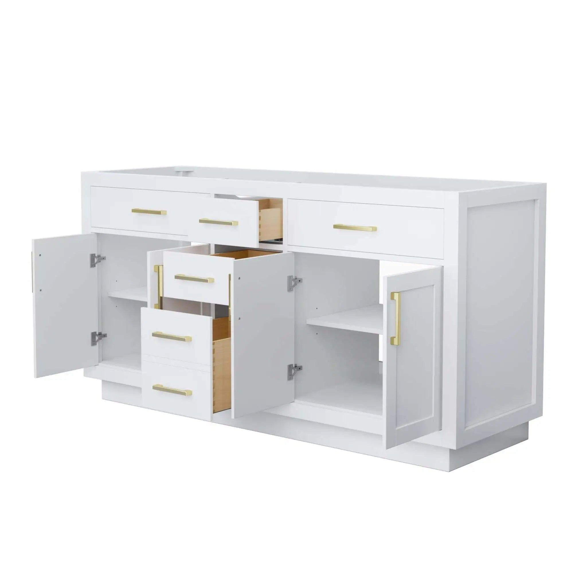 66" Beckett TK Beckett Double Bathroom Vanity with Toe Kick in White with Brushed Gold Trim by Wyndham