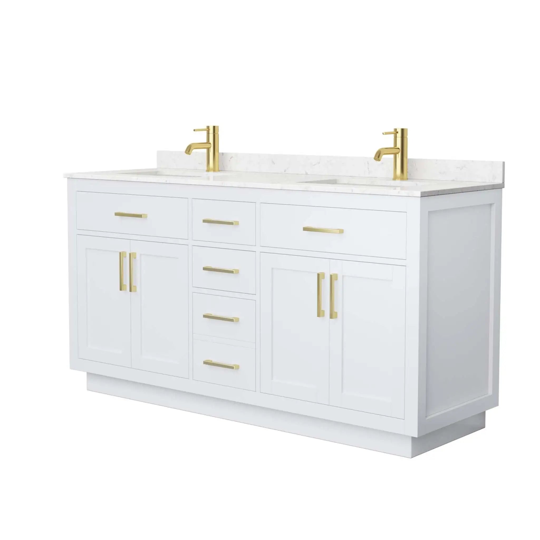 66" Beckett TK Beckett Double Bathroom Vanity with Toe Kick in White with Brushed Gold Trim by Wyndham