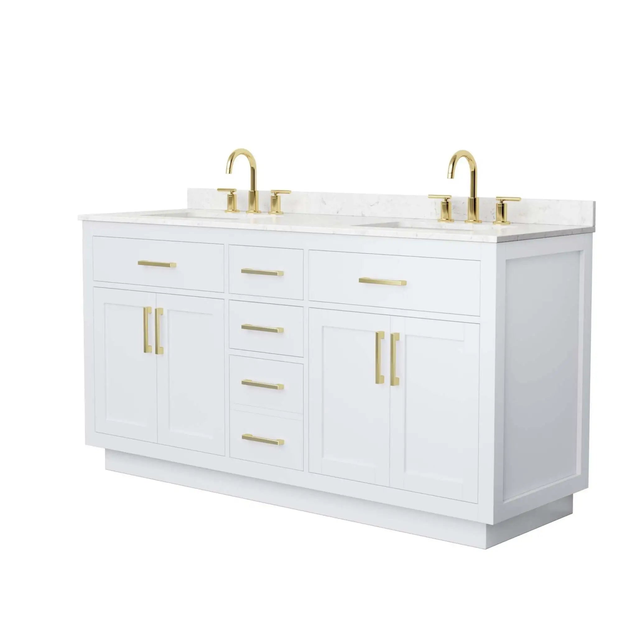 66" Beckett TK Beckett Double Bathroom Vanity with Toe Kick in White with Brushed Gold Trim by Wyndham
