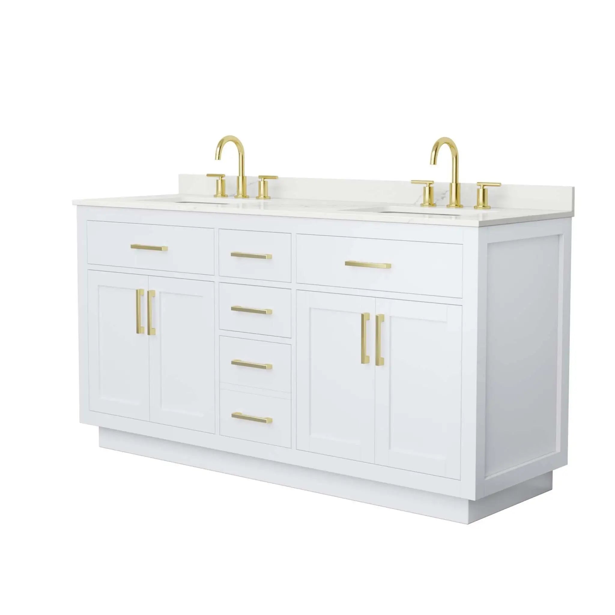 66" Beckett TK Beckett Double Bathroom Vanity with Toe Kick in White with Brushed Gold Trim by Wyndham