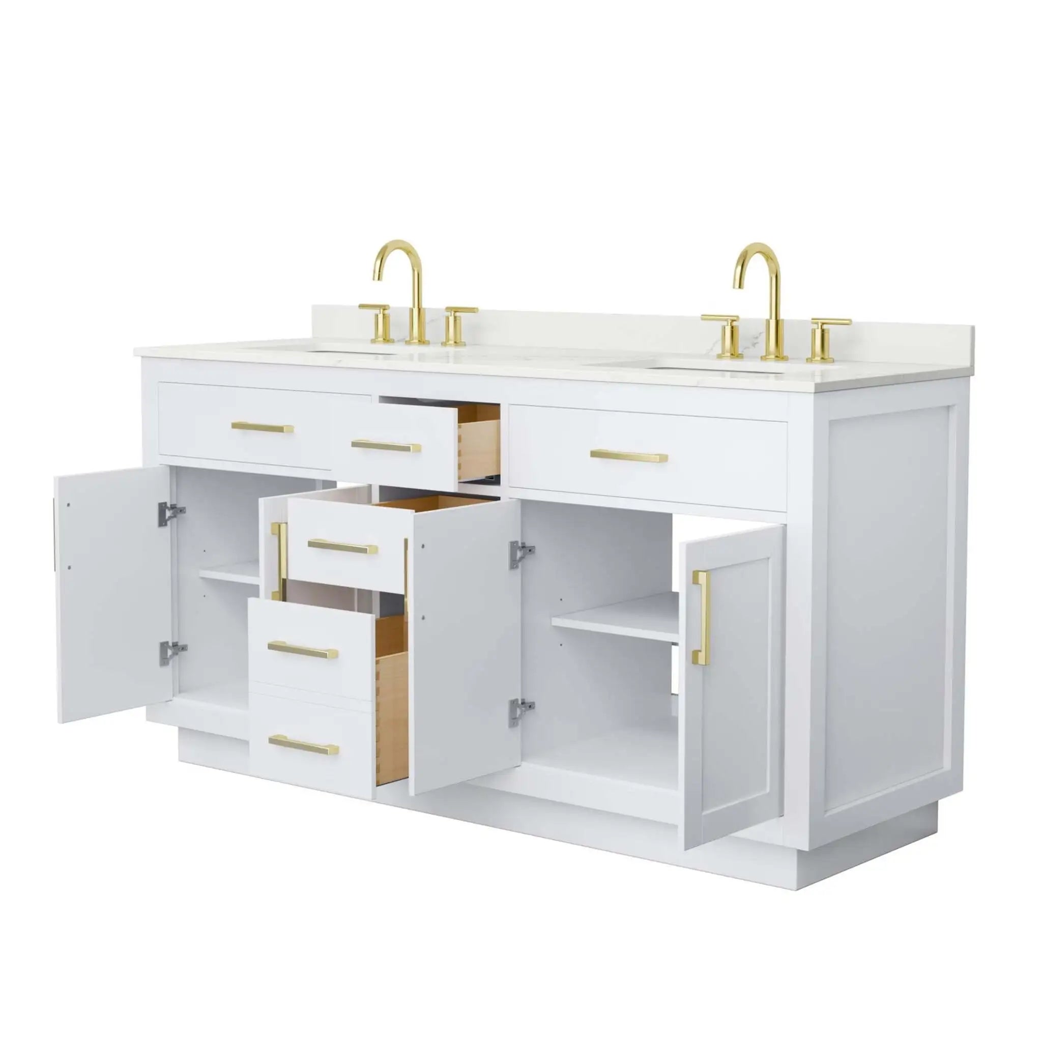 66" Beckett TK Beckett Double Bathroom Vanity with Toe Kick in White with Brushed Gold Trim by Wyndham