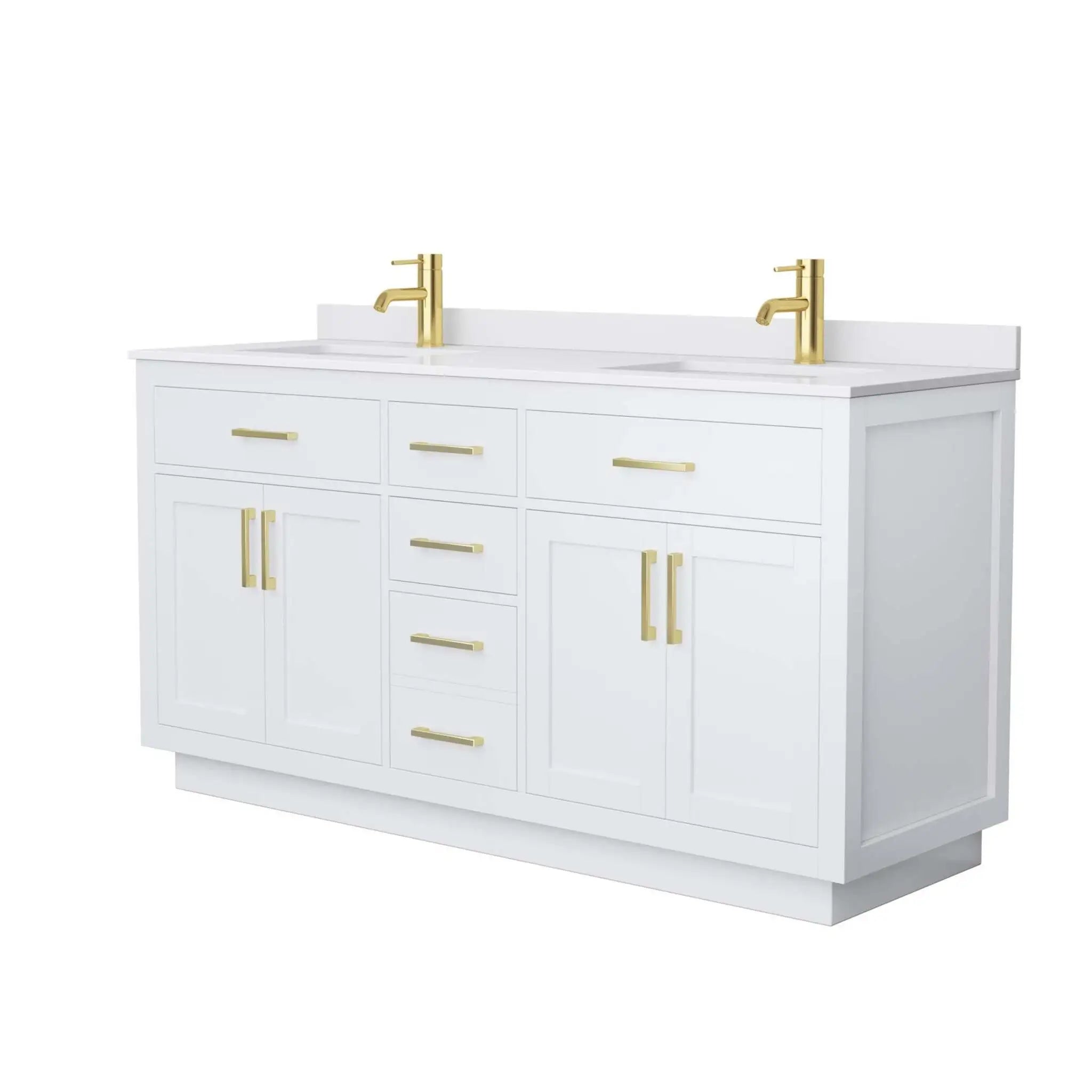 66" Beckett TK Beckett Double Bathroom Vanity with Toe Kick in White with Brushed Gold Trim by Wyndham