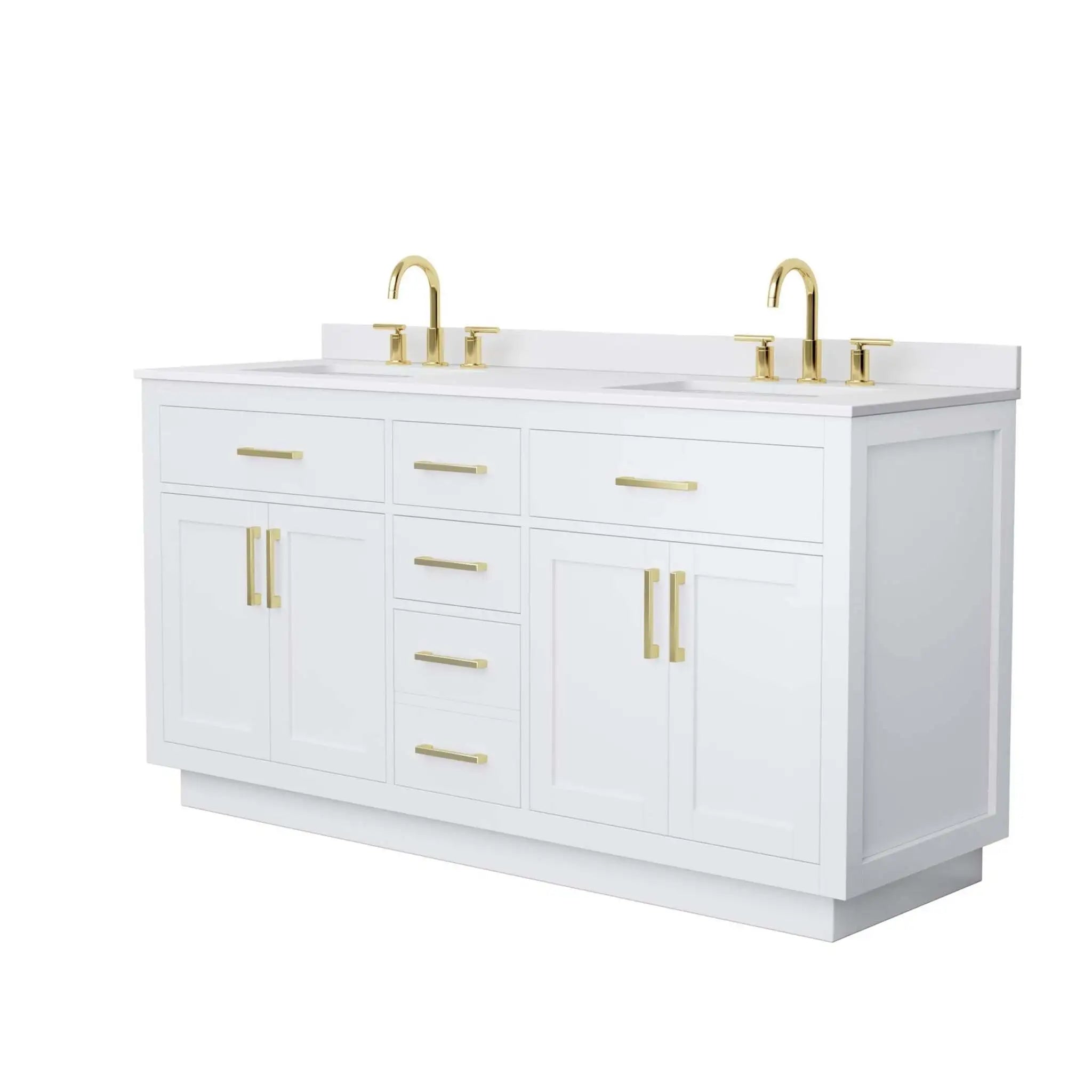 66" Beckett TK Beckett Double Bathroom Vanity with Toe Kick in White with Brushed Gold Trim by Wyndham