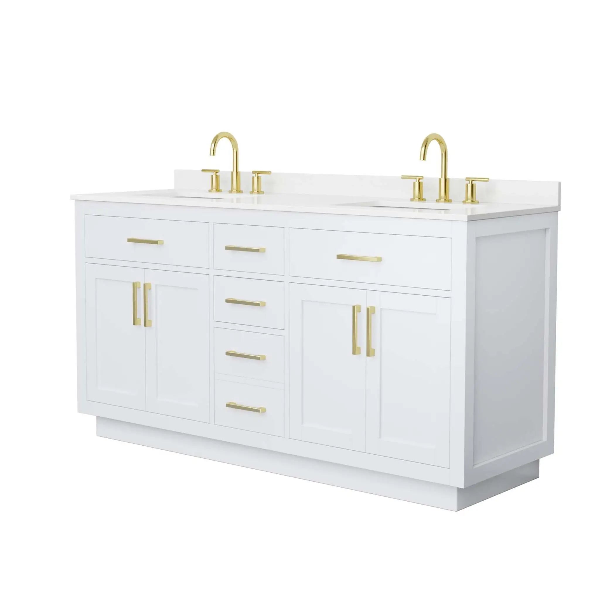66" Beckett TK Beckett Double Bathroom Vanity with Toe Kick in White with Brushed Gold Trim by Wyndham