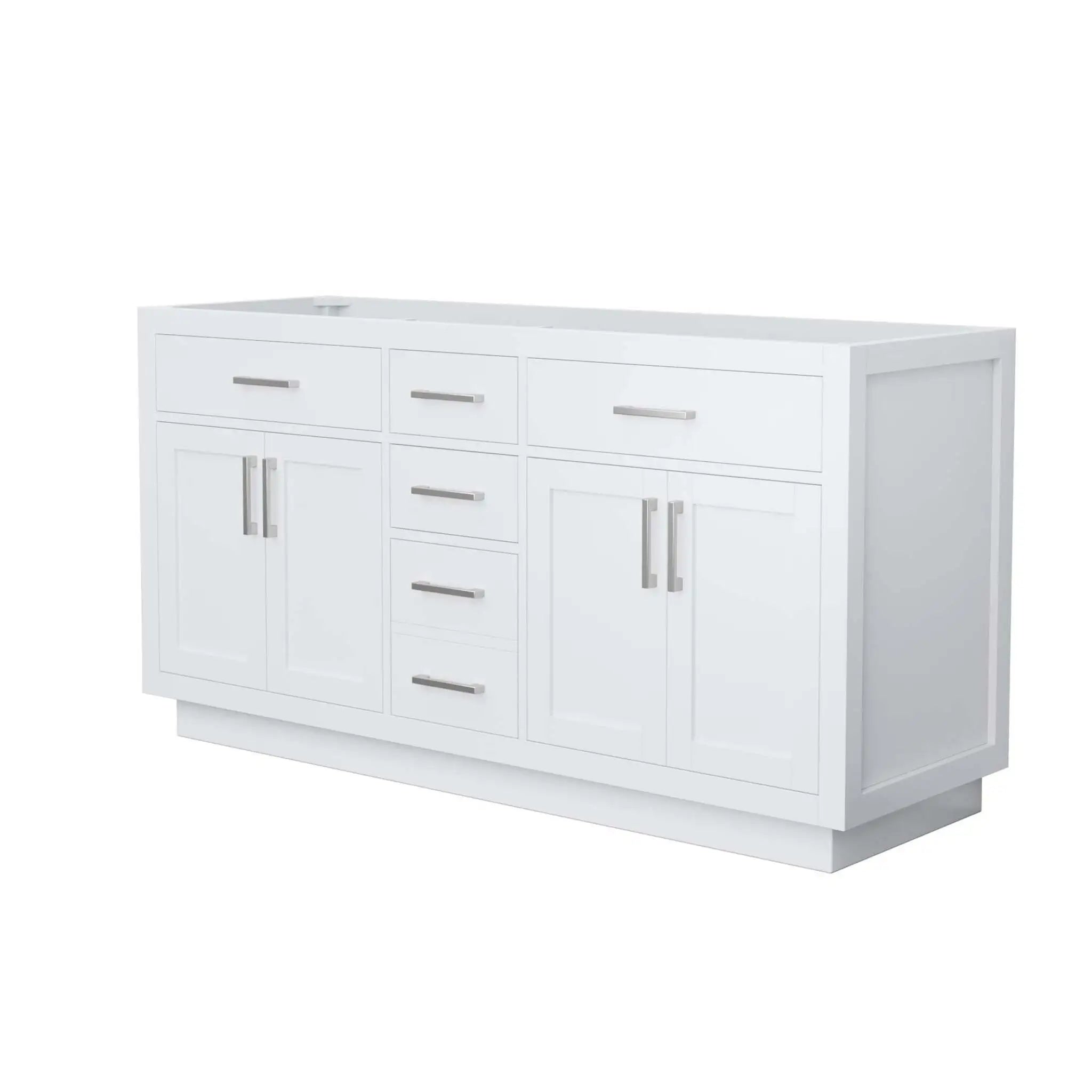 66" Beckett TK Beckett Double Bathroom Vanity with Toe Kick in White with Brushed Nickel Trim by Wyndham