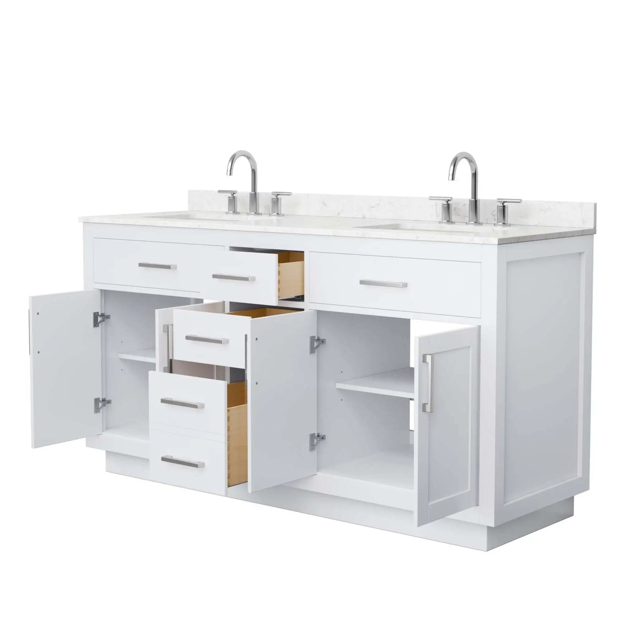 66" Beckett TK Beckett Double Bathroom Vanity with Toe Kick in White with Brushed Nickel Trim by Wyndham