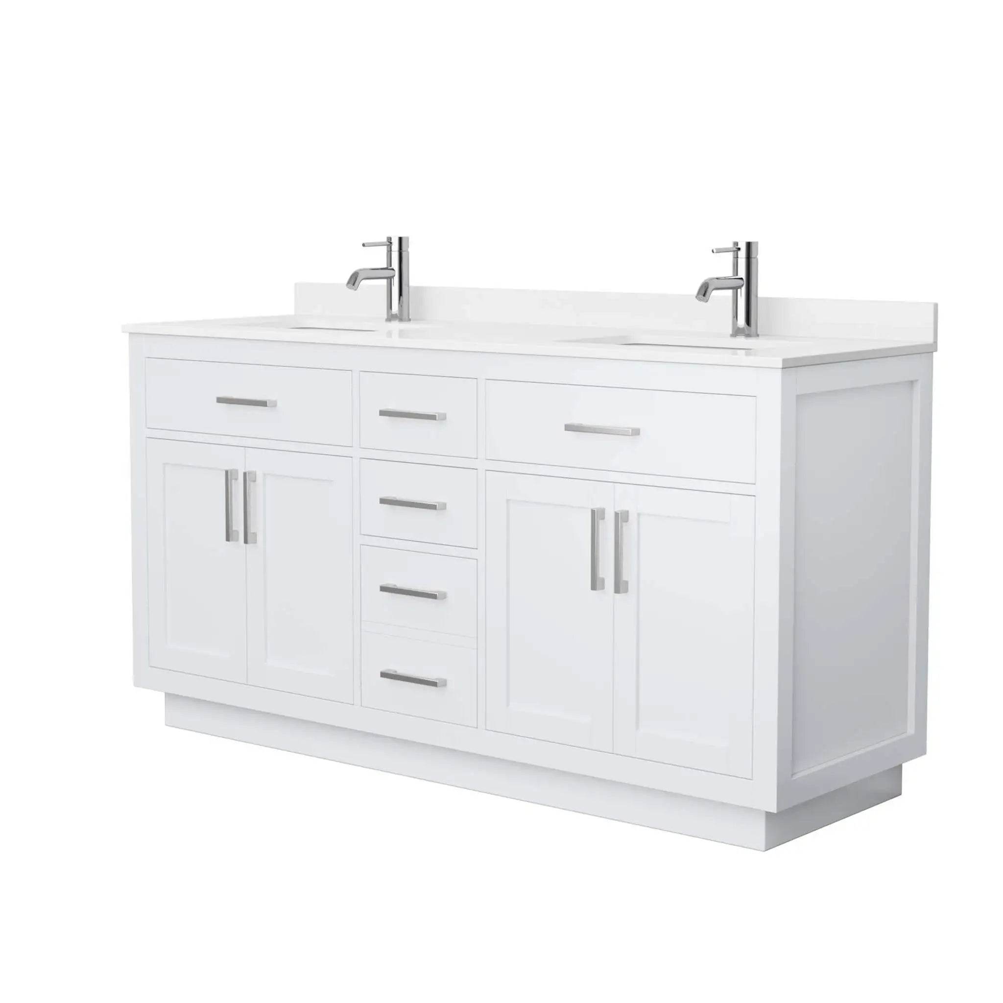 66" Beckett TK Beckett Double Bathroom Vanity with Toe Kick in White with Brushed Nickel Trim by Wyndham
