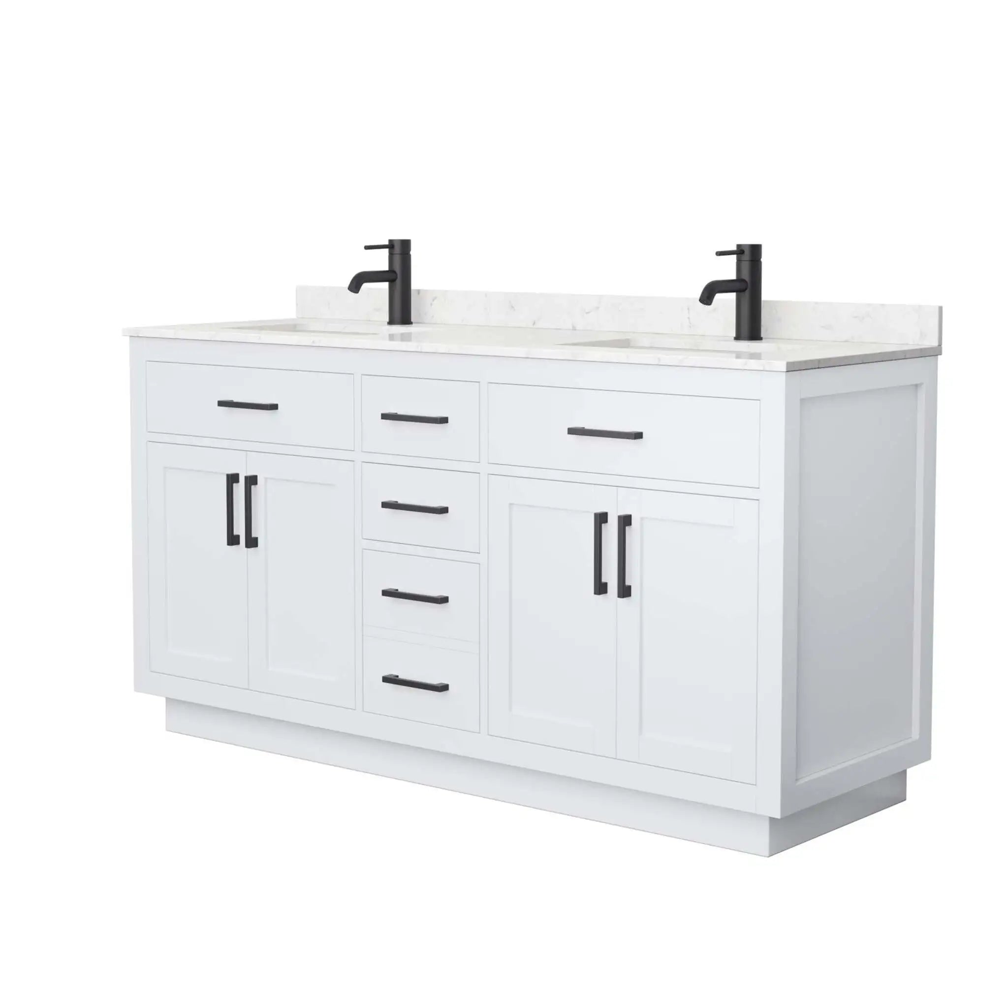 66" Beckett TK Beckett Double Bathroom Vanity with Toe Kick in White with Matte Black Trim by Wyndham
