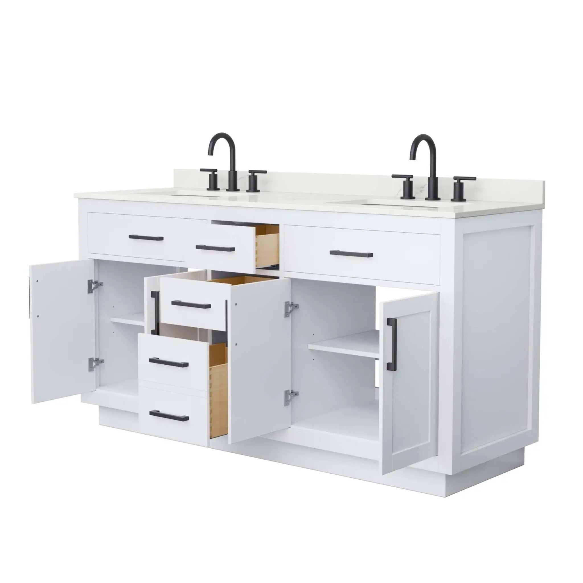 66" Beckett TK Beckett Double Bathroom Vanity with Toe Kick in White with Matte Black Trim by Wyndham