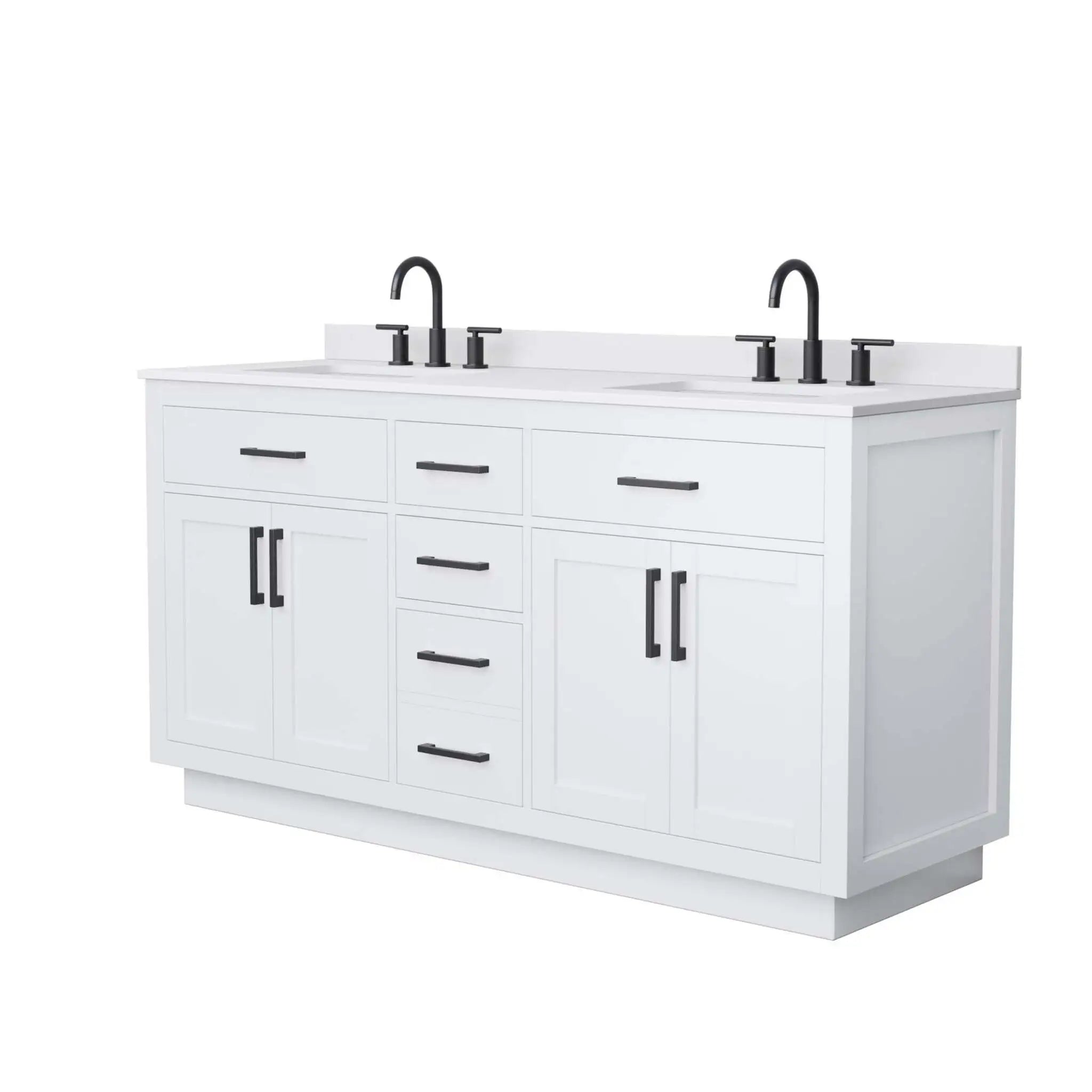66" Beckett TK Beckett Double Bathroom Vanity with Toe Kick in White with Matte Black Trim by Wyndham
